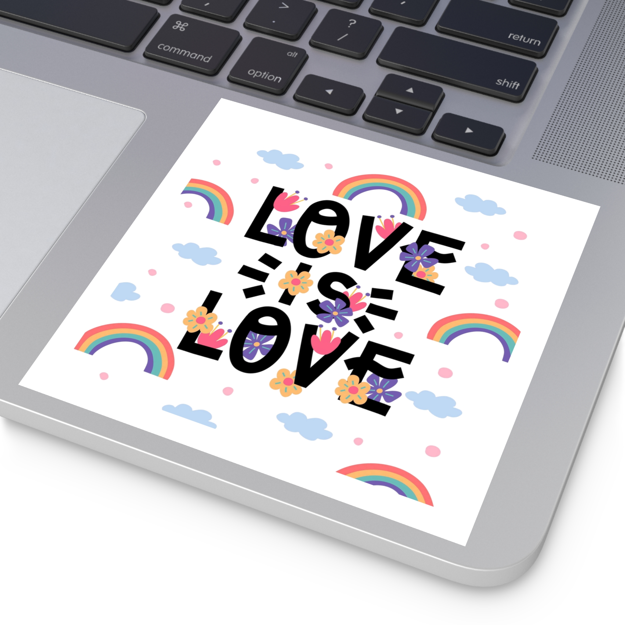 Pride Day Lettering With Rainbows Flowers Laminate Stickers Square - Image 43