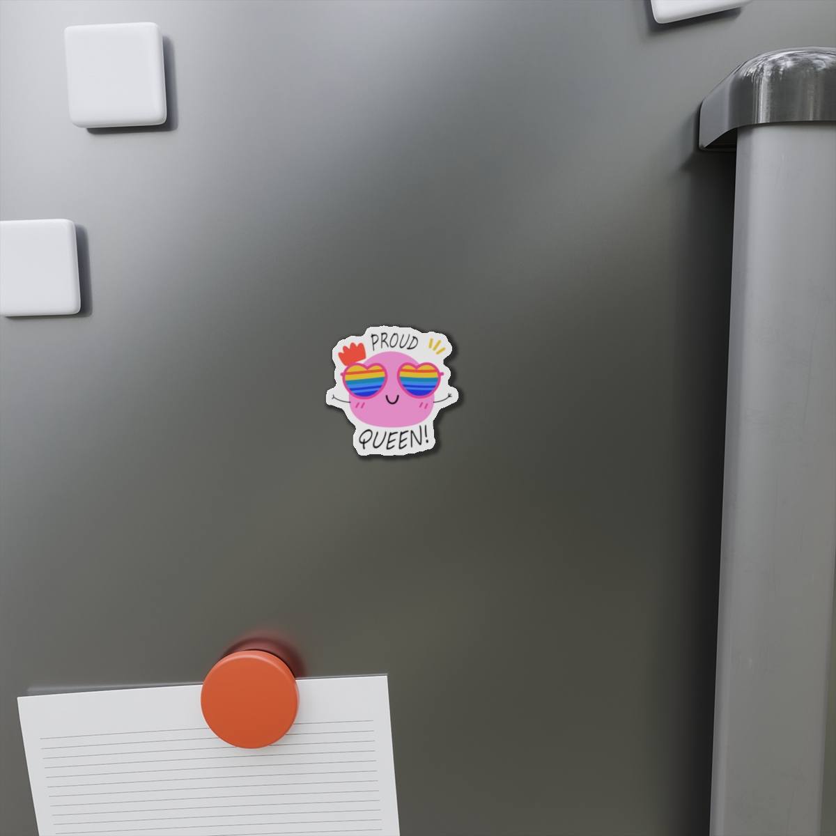 Pink Blob With Rainbow Heart Sunglasses Saying Proud Queen Flat Sticker Die Cut Magnets - Image 2