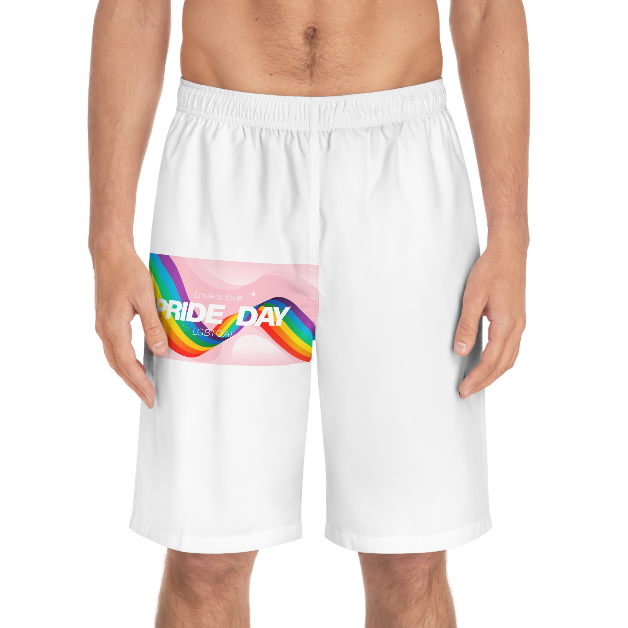 Happy Pride Month Background Vector Lgbtq Community Symbol With Rainbow Pride Flag Heart Design Cele Mens Board Shorts Aop - Image 3