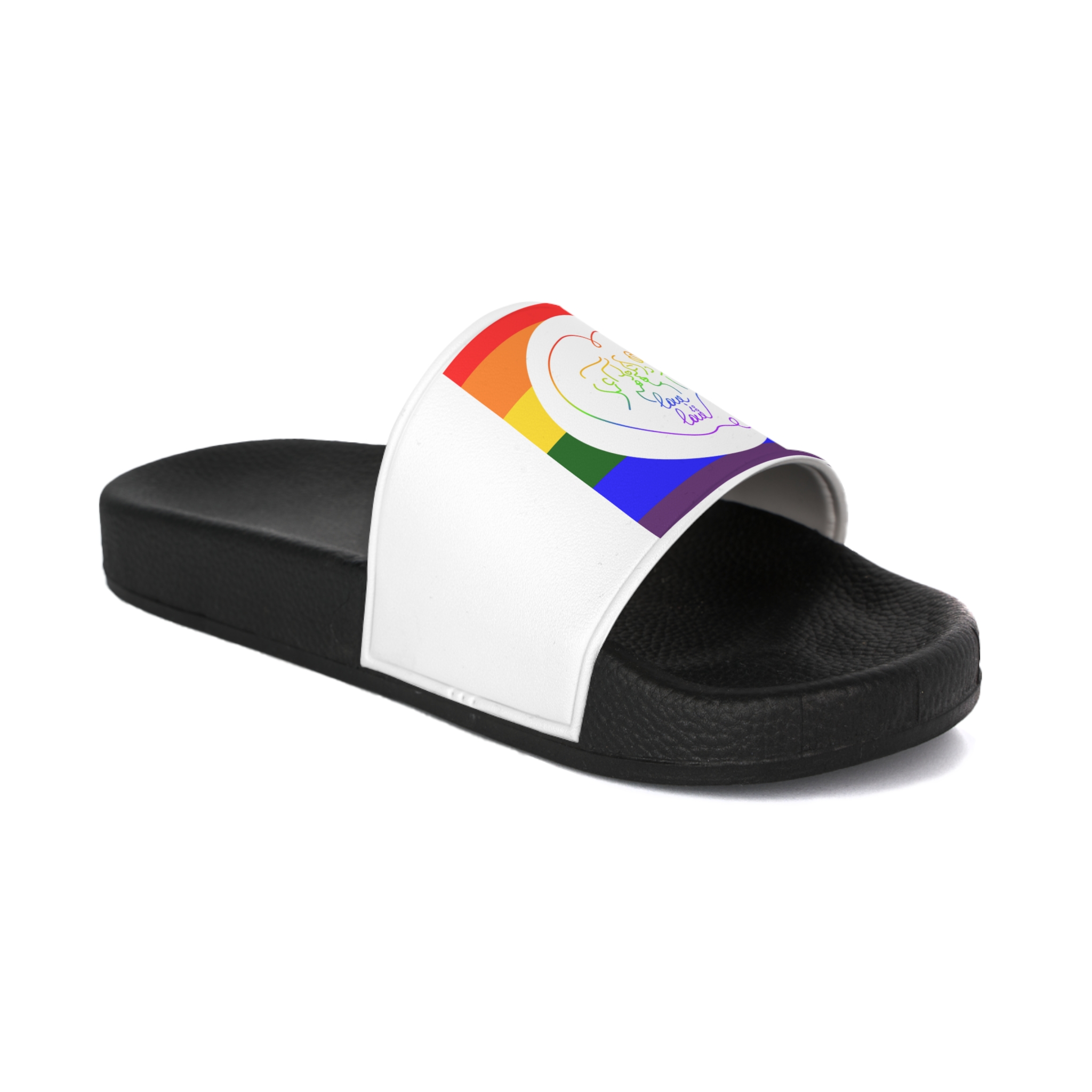 Poster With Kissing Woman Hand Lettering Love Is Love Theme Month Pride Lgbtq Love Background Mens Slide Sandals - Image 2