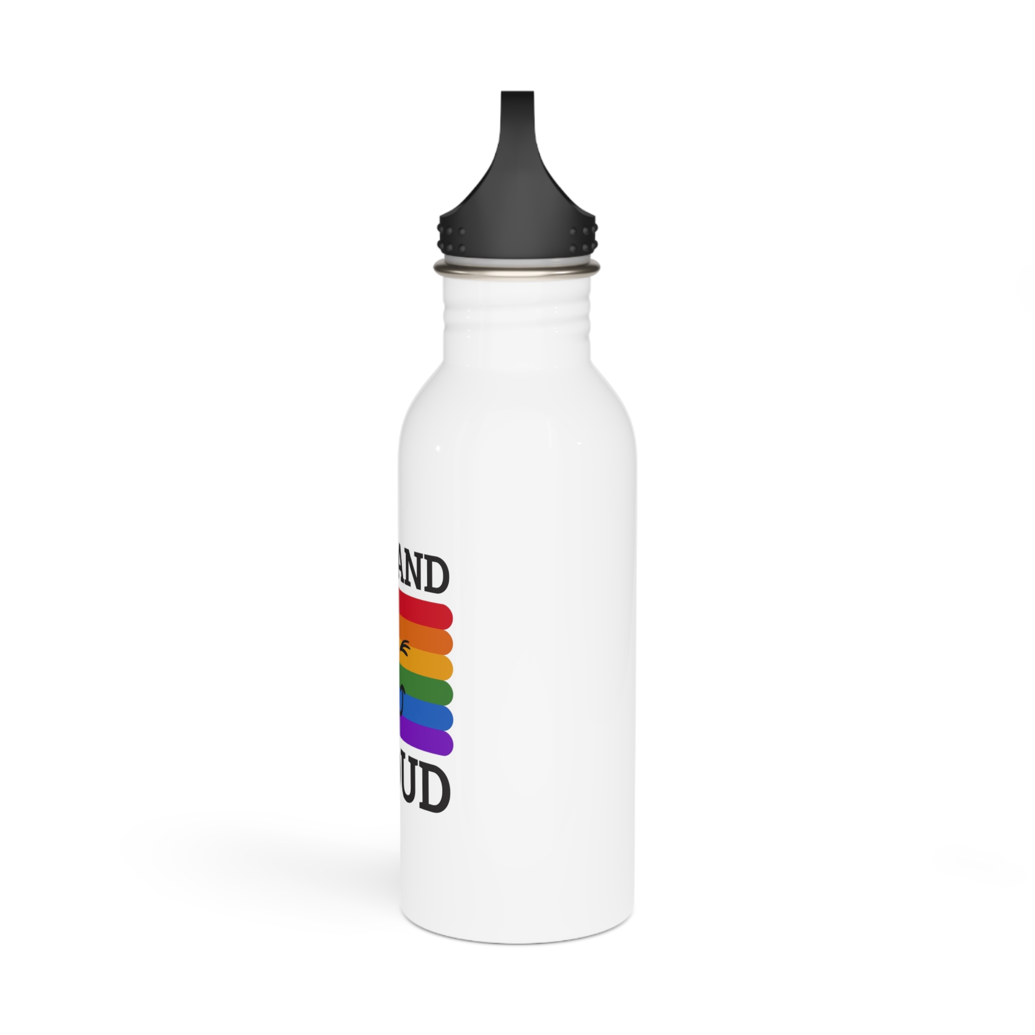 Out Proud Lgbtq Pride Month Quote Book Lover Rainbow Flag Hand Drawn Art White Background Stainless Steel Water Bottle - Image 4