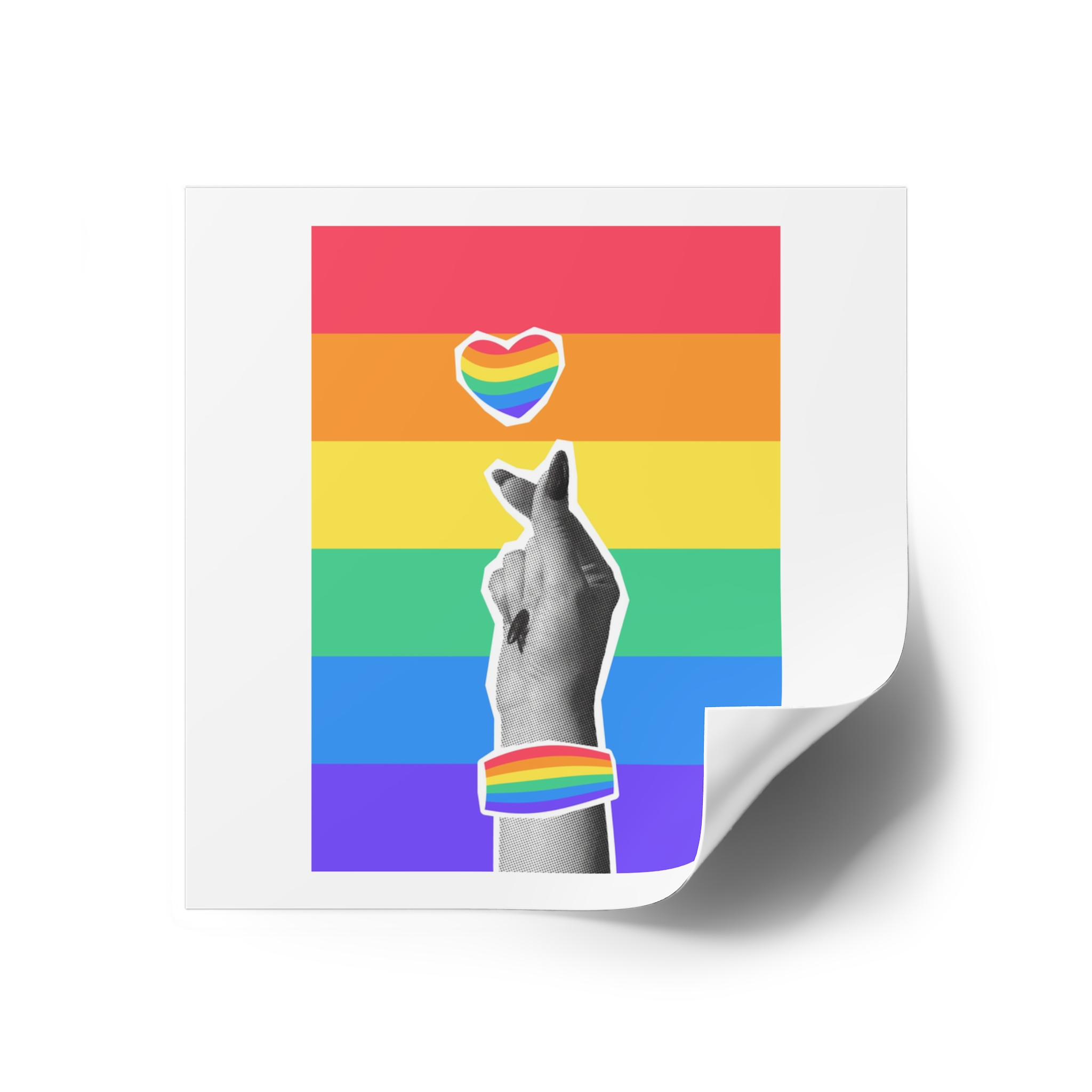 Lgbtq Trendy Retro Collage Halftone Hands Laminate Stickers Square - Image 26
