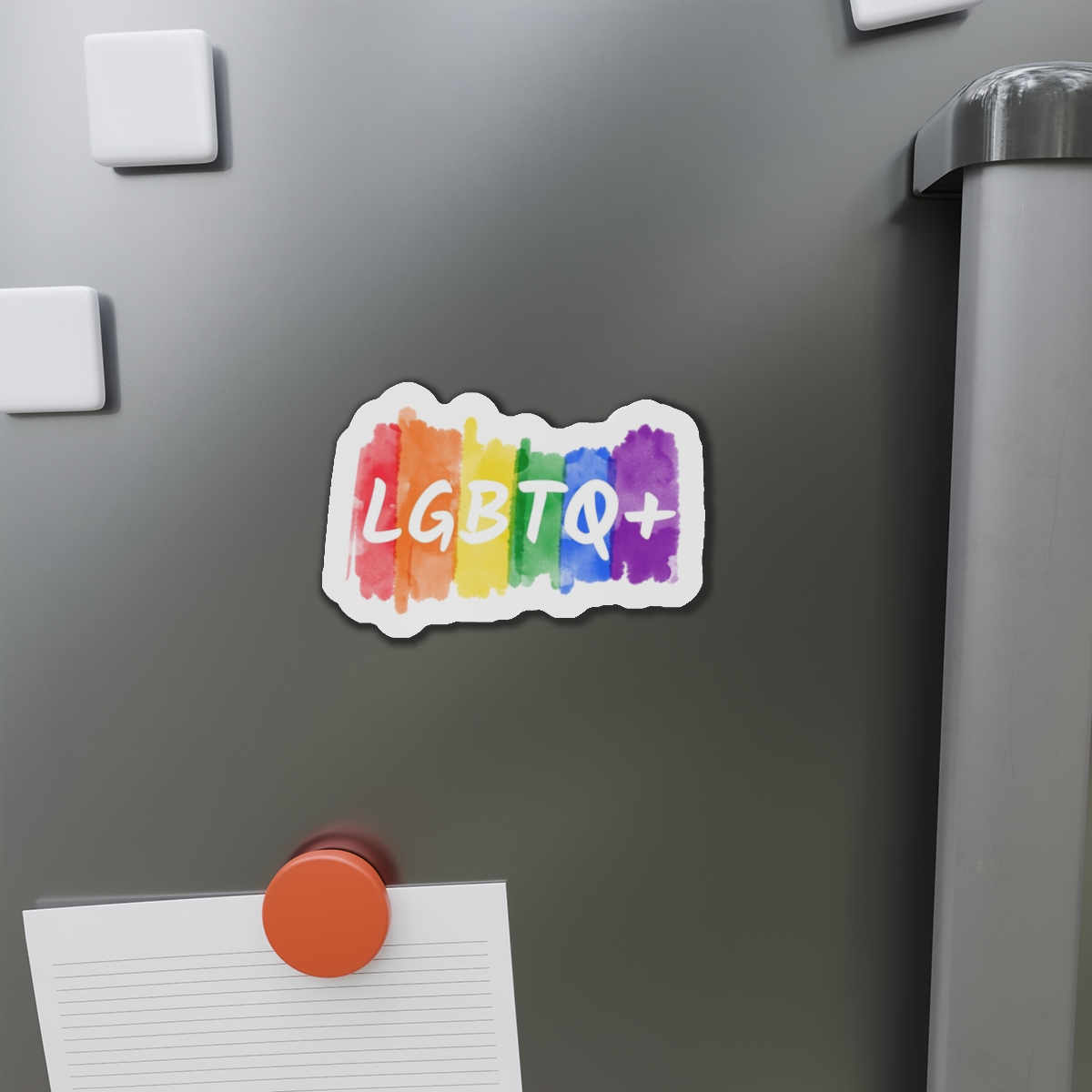 Lgbtq Logo Lettering Text Vector Rainbow Watercolor Paint Textured Colorful Stripes Die Cut Magnets - Image 11