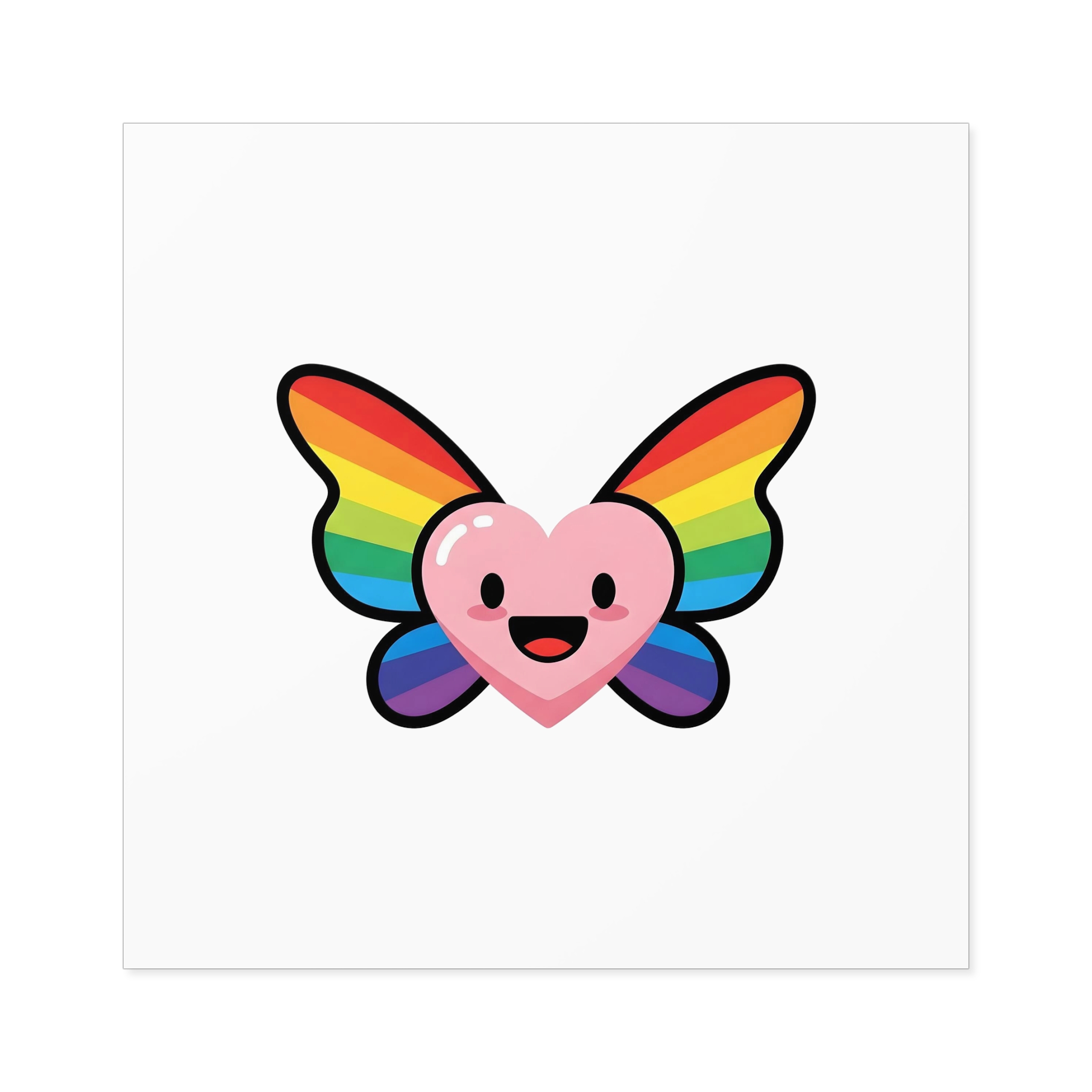 Happy Rainbow Heart Butterfly1 Laminate Stickers Square - Image 49