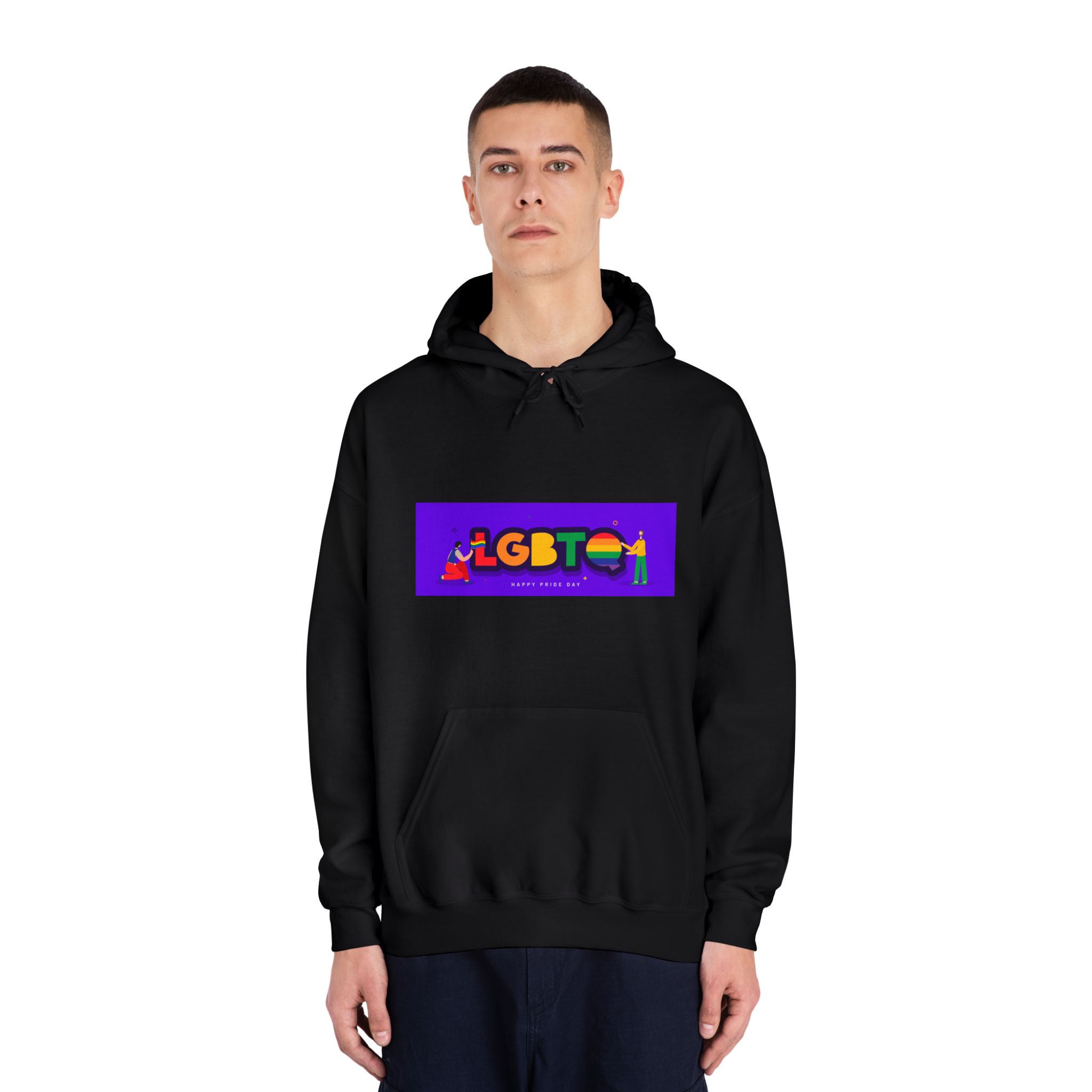 Lgbtq Community Banner Design With Illustration Gay Couple Unisex Dryblend Hooded Sweatshirt - Image 11