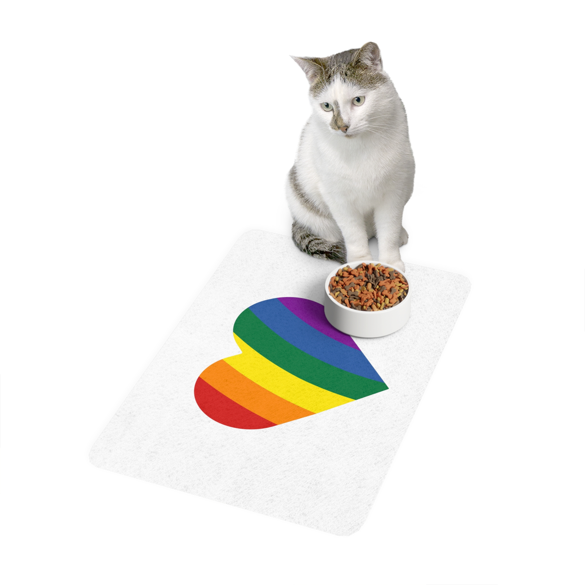 Minimalist Pride Heart Filled With Rainbow Colors Pet Food Mat 12x18 - Image 3