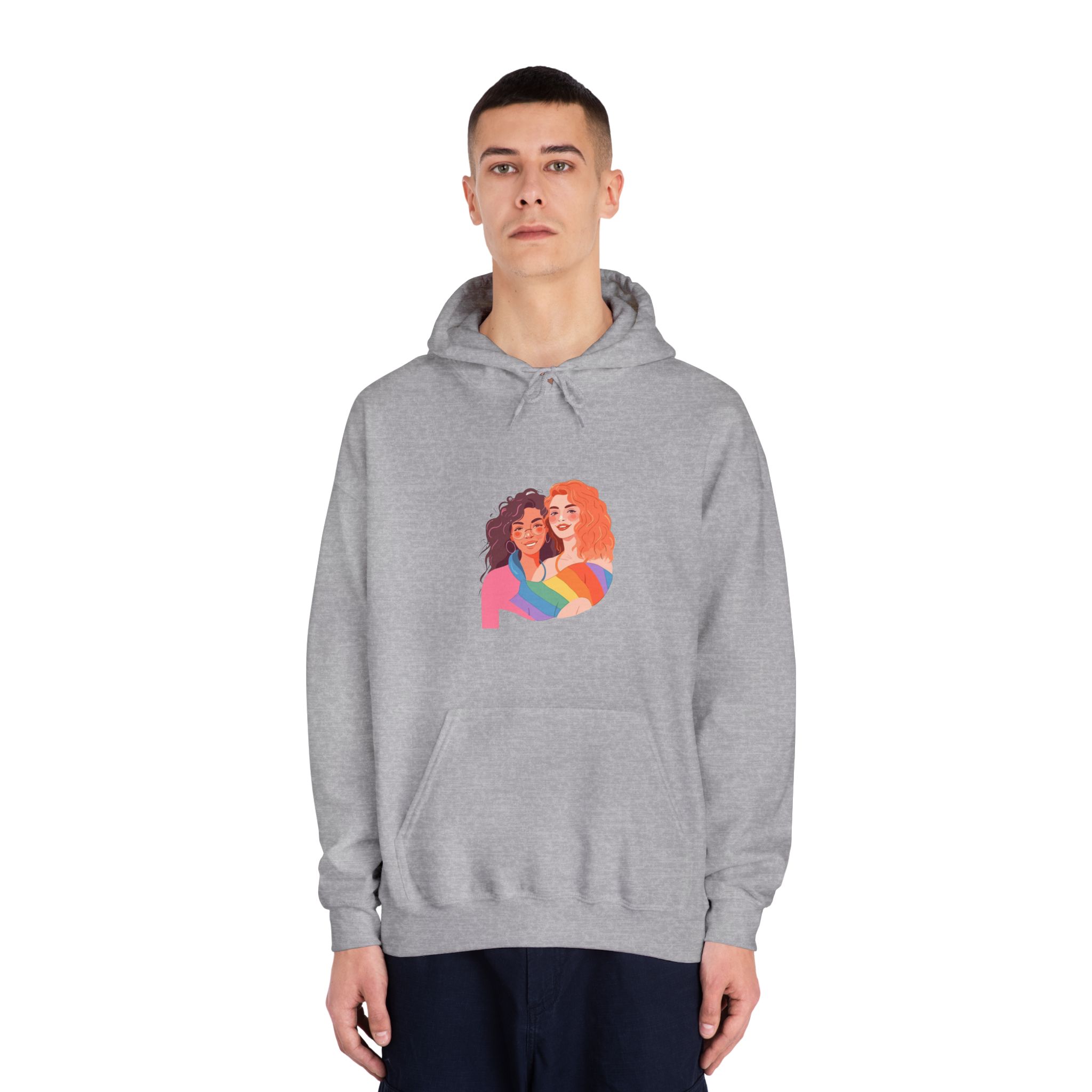 Portrait Lesbian Couple With Rainbow Flag Concept Lgbtq Illustration Couple Unisex Dryblend Hooded Sweatshirt - Image 15