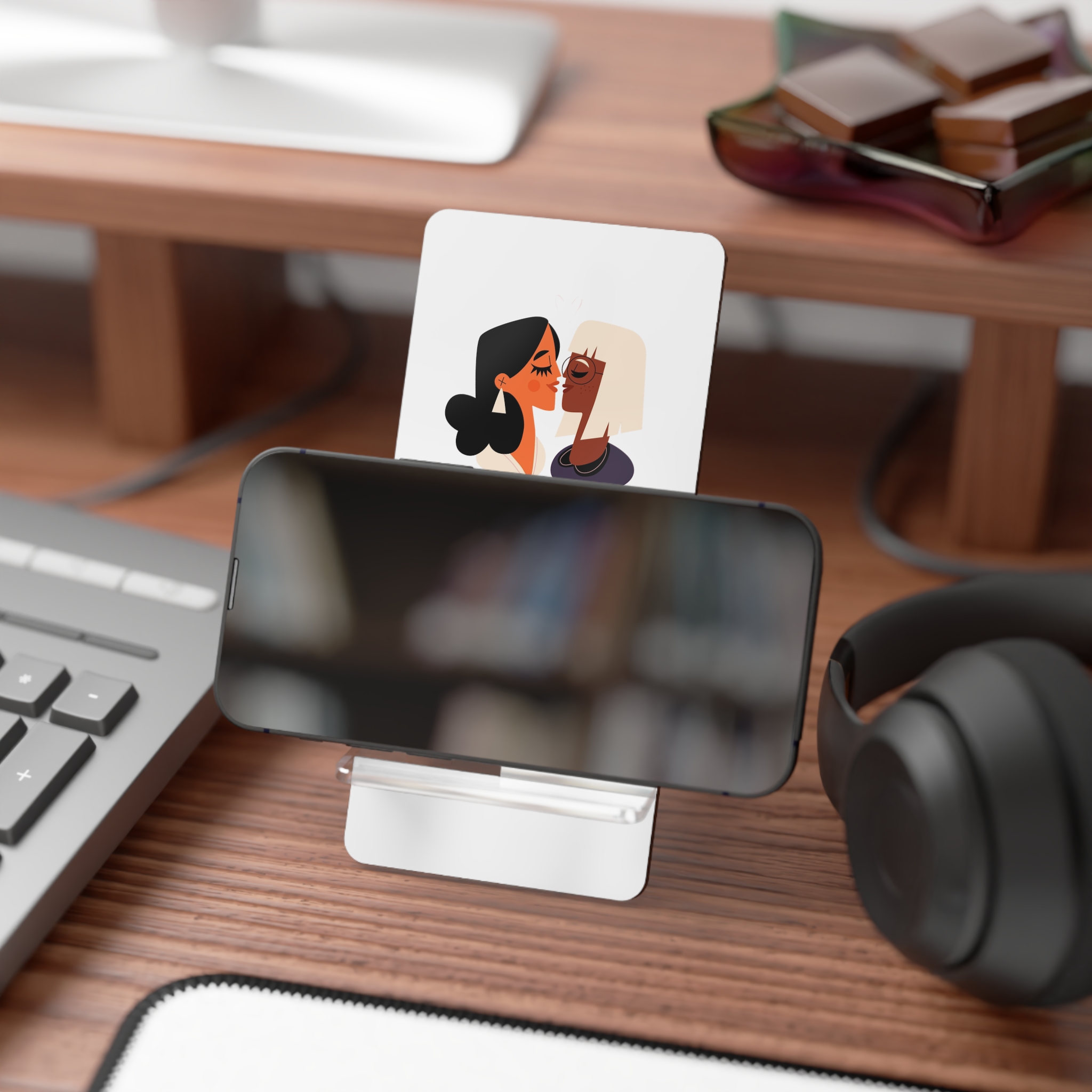 Flat Design Lesbian Couple Kiss Illustration (2) Mobile Display Stand For Smartphones - Image 4
