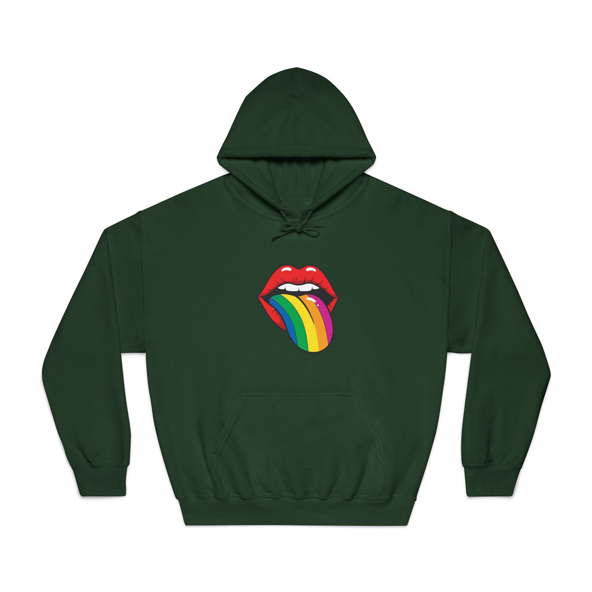 Pop Art Illustration Open Red Lips With Long Colorful Rainbow Tongue Sticking Out Now Unisex Dryblend Hooded Sweatshirt - Image 21