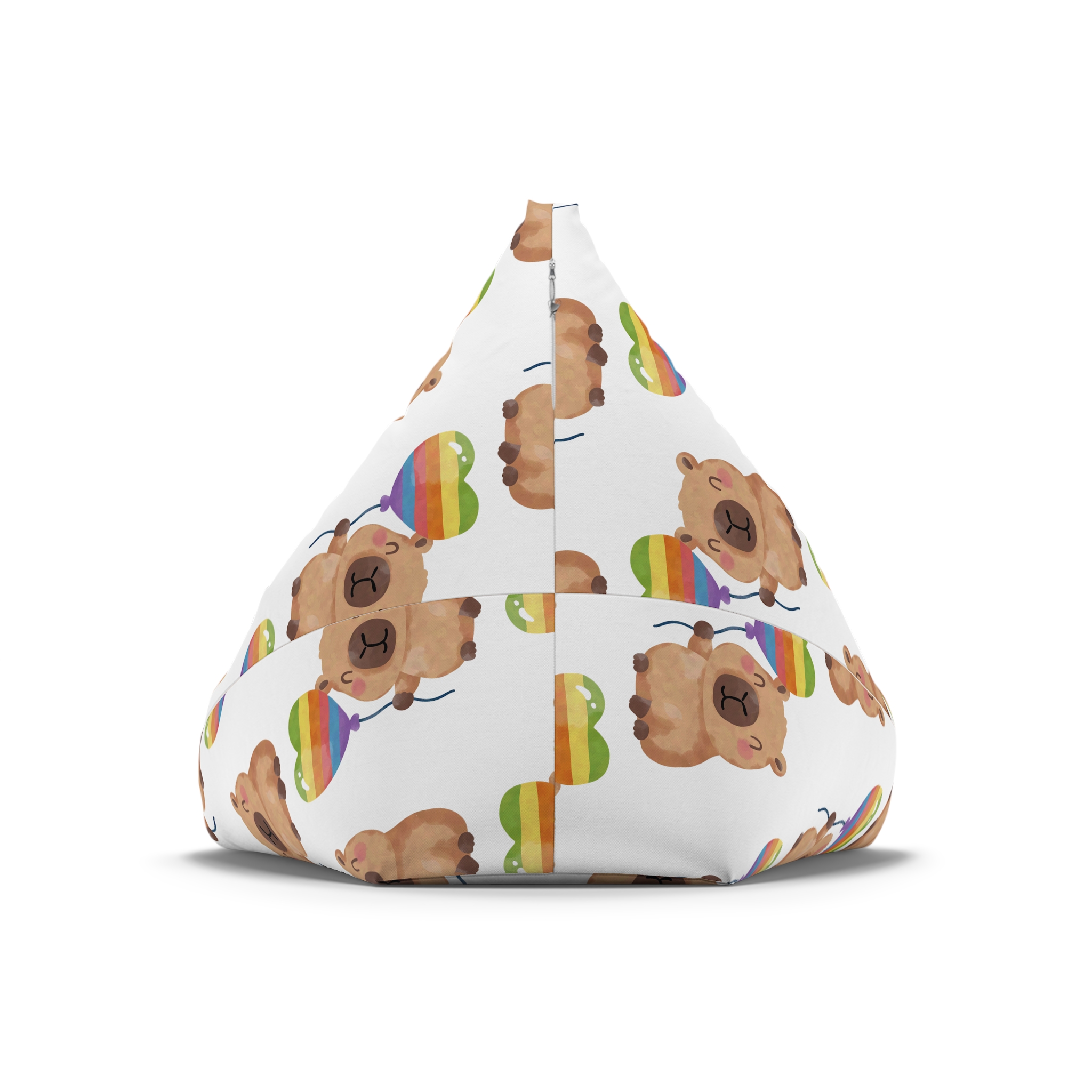 Capybara Holding Rainbow Heart Balloon Illustration Bean Bag Chair Cover - Image 6