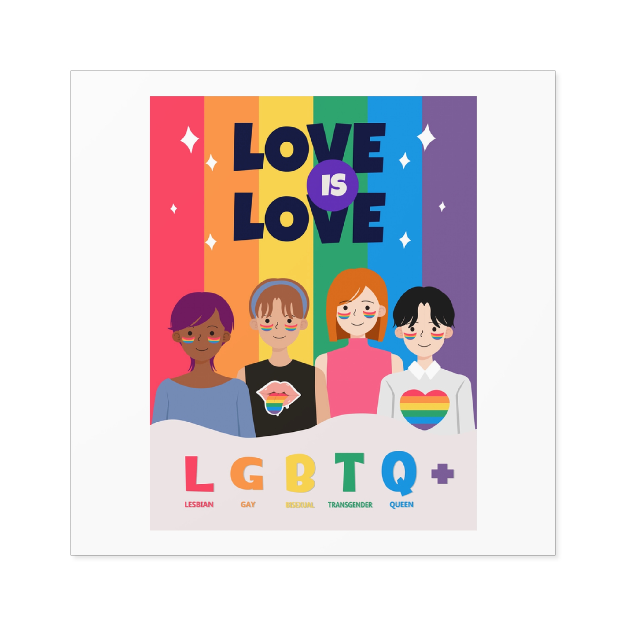 Lgbtq Pride Month Poster Vector With Diverse Characters Rainbow Celebrate Love Inclusivity Laminate Stickers Square - Image 17