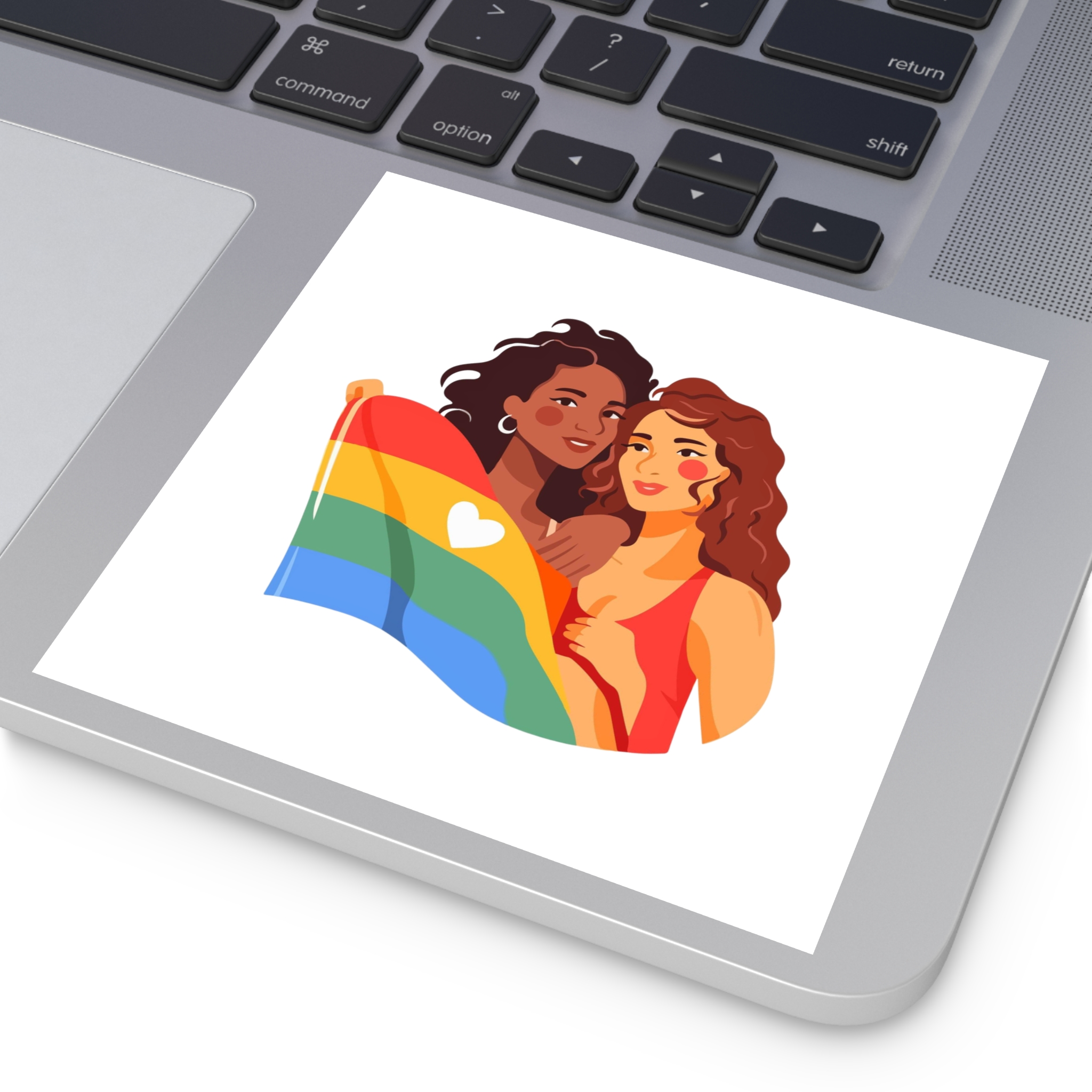 Portrait Lesbian Couple With Rainbow Flag Concept Lgbtq Laminate Stickers Square - Image 43