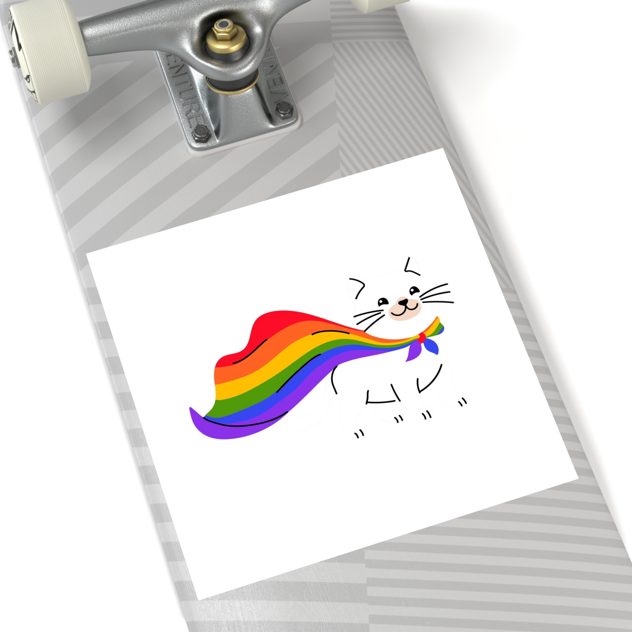 Kawaii Cat With Lgbtq Rainbow Flag Cartoon Laminate Stickers Square - Image 64