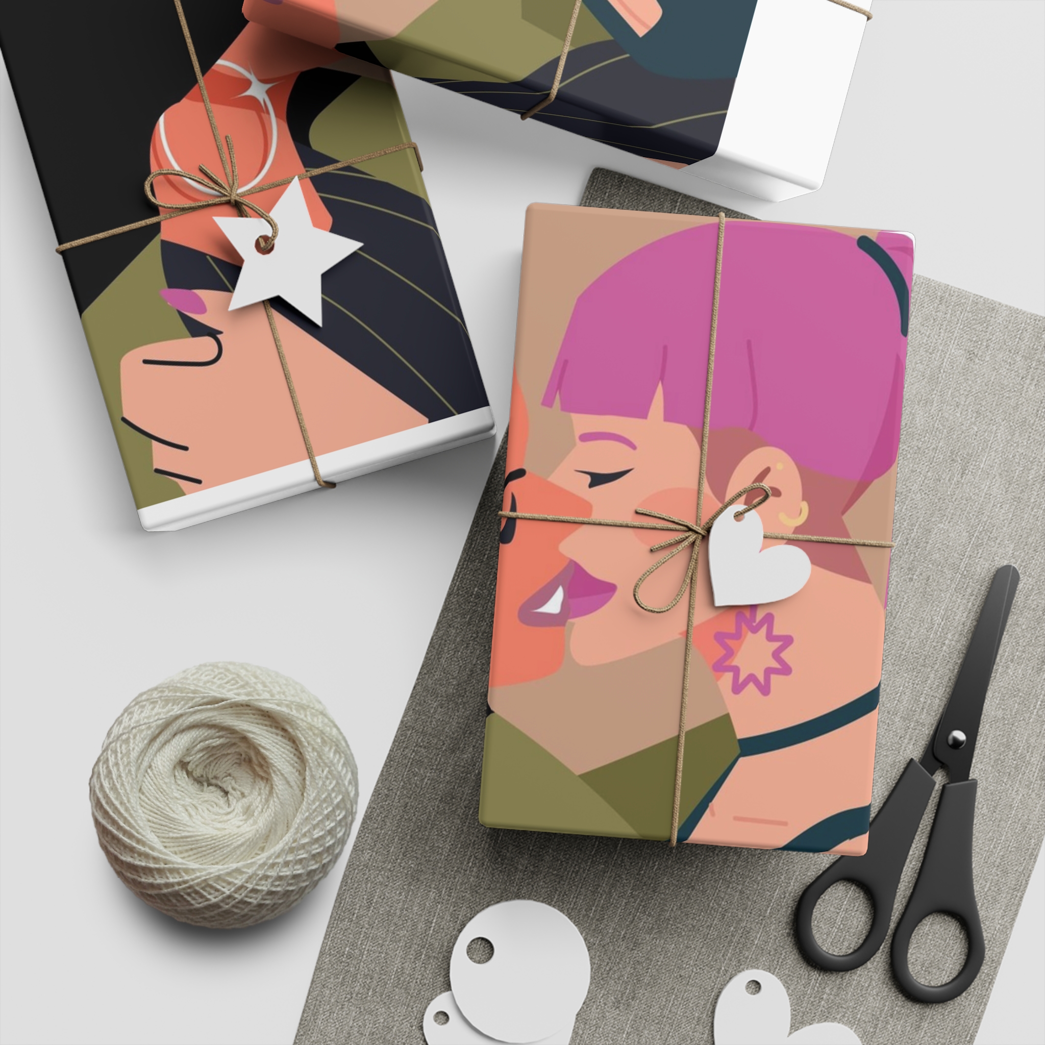 Hand Drawn Lesbian Kiss Gift Wrapping Paper Sheets 1pc - Image 5