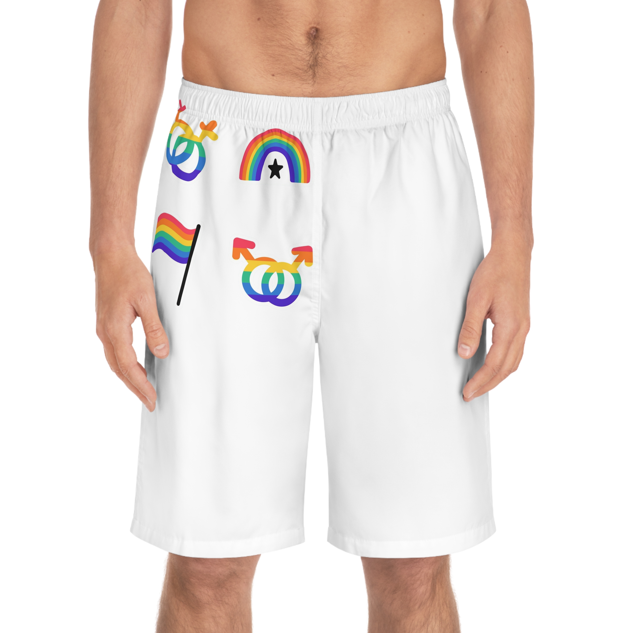 Lgbt Stickers Doodle Style Lgbtq Set Lgbt Pride Community Symbols Rainbow Colored Elements Flag Heart Rainbow Mens Board Shorts Aop - Image 3