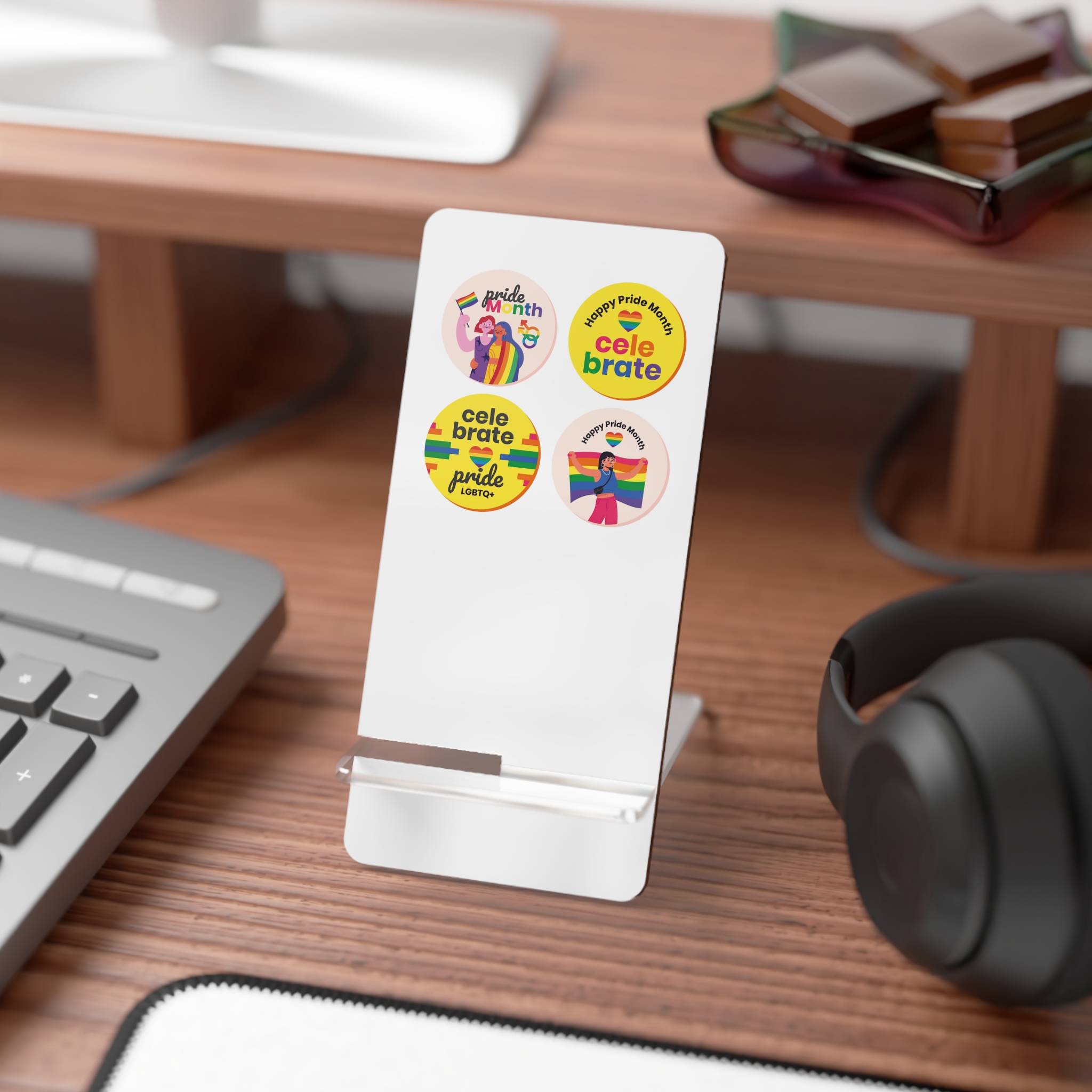 Flat Pride Month Labels Collection (1) Mobile Display Stand For Smartphones - Image 3