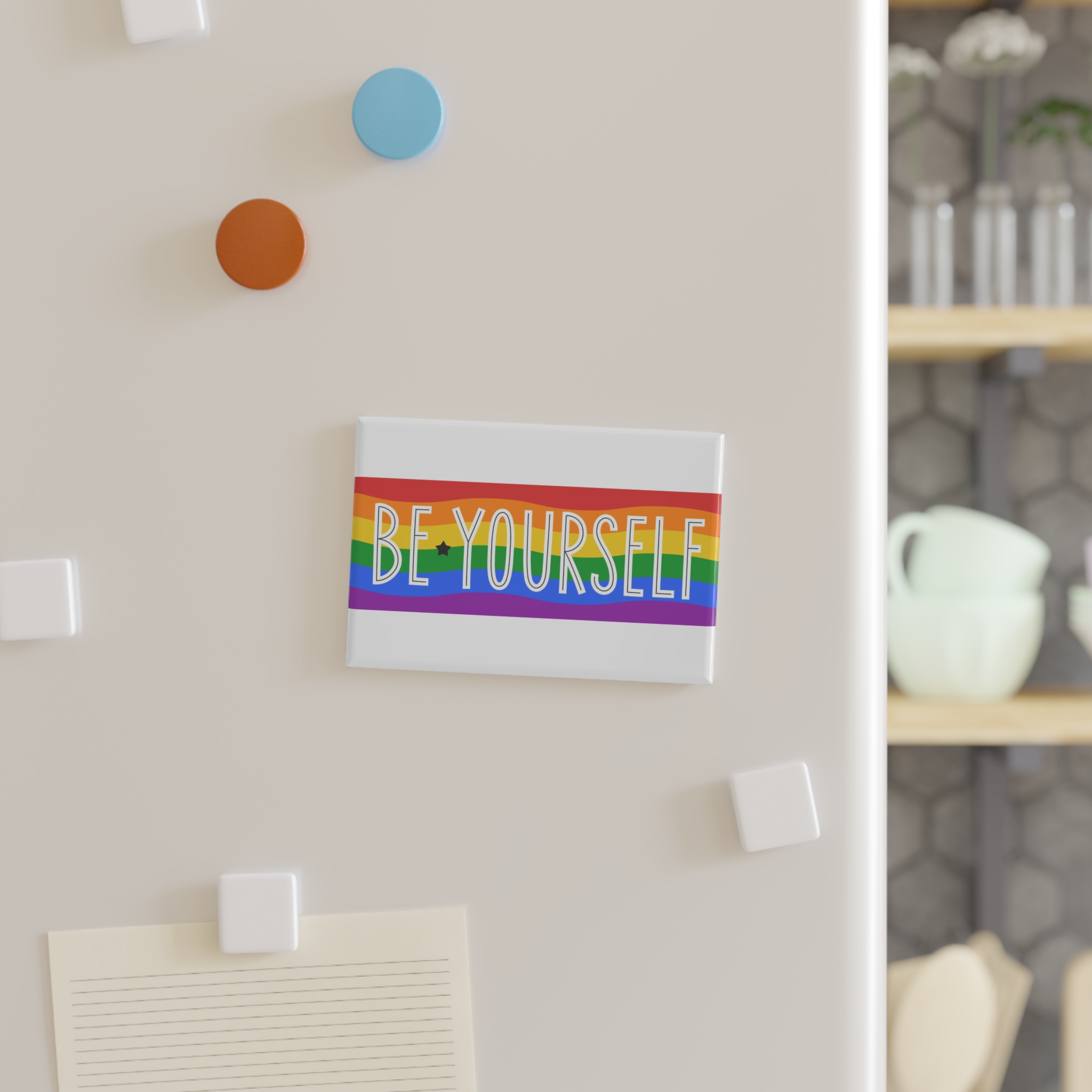 Be Yourself Phrase With Lgbtqia Flag Background Button Magnet Rectangle 1 And 10 Pcs - Image 7