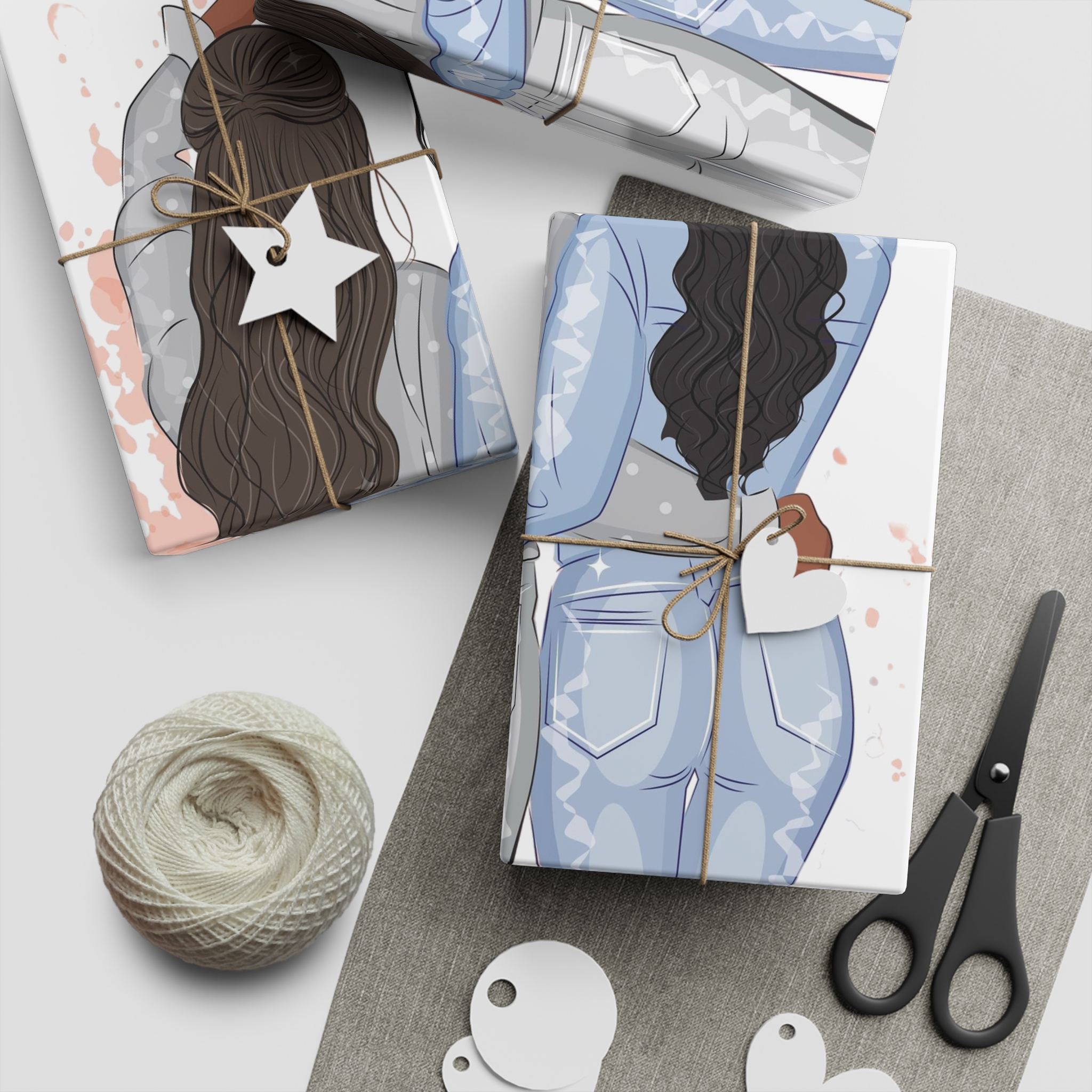 Two Girls Friends Sister Friends With Long Hair Hugging Friendship Day Print Valentine Vector Gift Wrapping Paper Sheets 1pc - Image 2