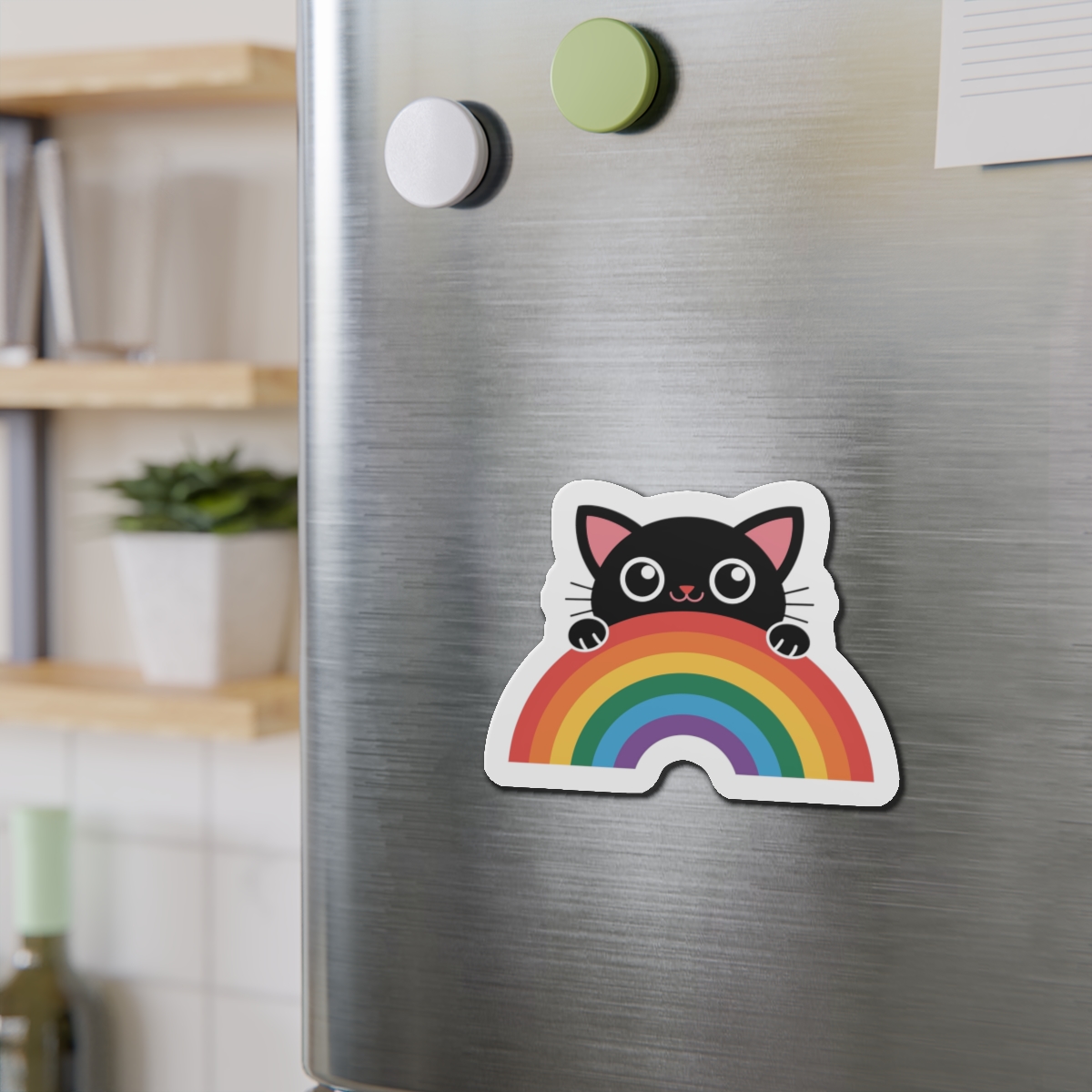 Black Cat With Rainbow Icon Pride Pet Design Vector Illustration Die Cut Magnets - Image 12