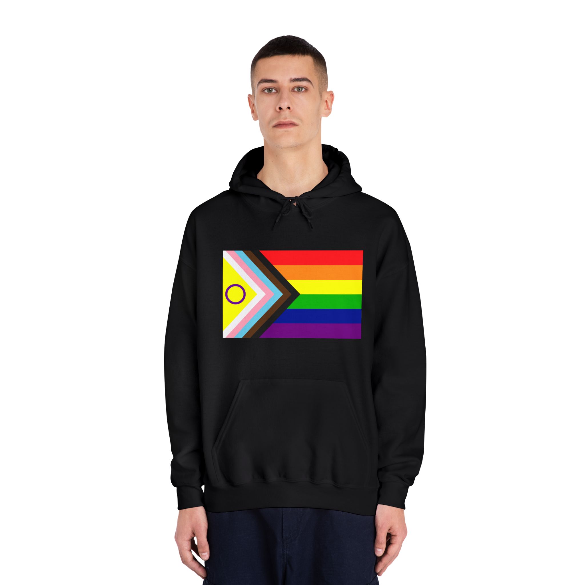 Lgbtq Pride Flag New Lgbtq Pride Flag Vector Updated Intersex Inclusive Progress Pride Flag Unisex Dryblend Hooded Sweatshirt - Image 11