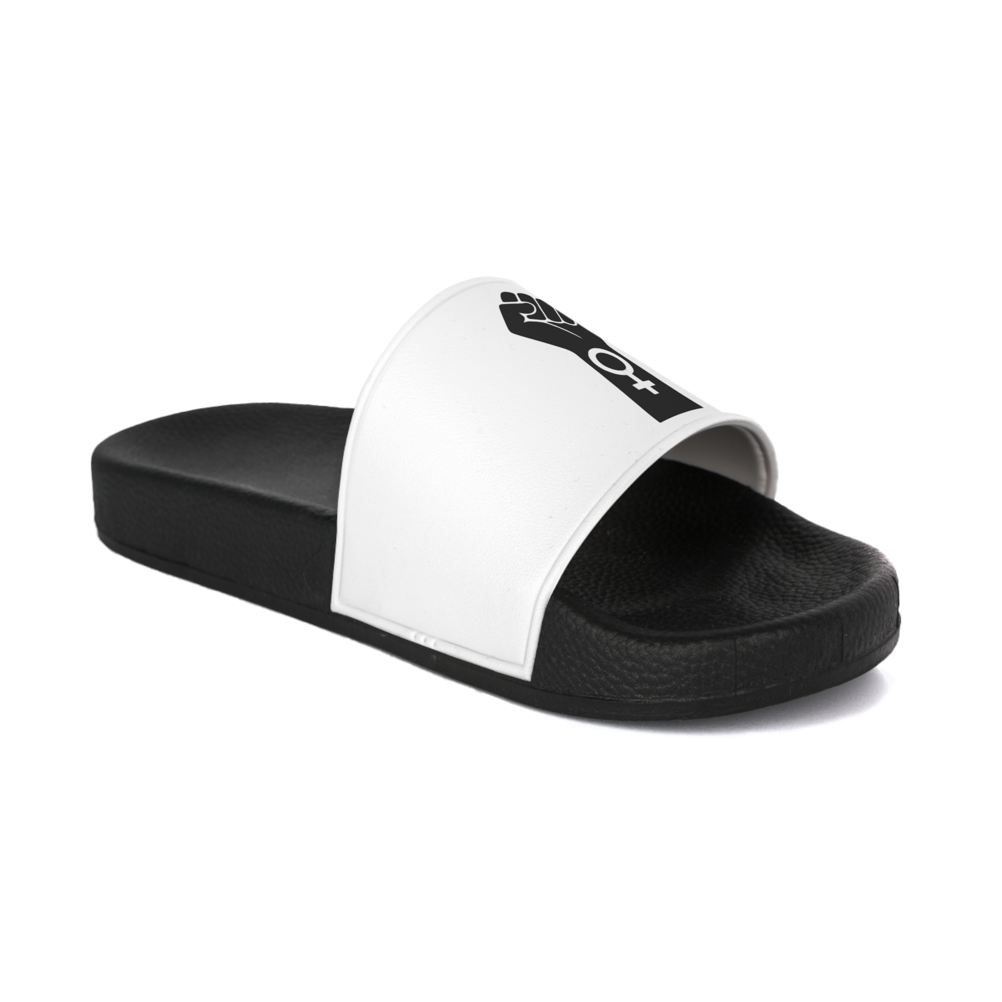 Symbol Feminist Movement Woman Hand With Her Fist Raised Up Girl Power Happy Womens Day Mens Slide Sandals - Image 2