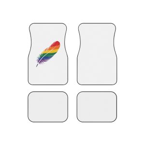 Single Feather Adorned With Vibrant Colors Rainbow Flag Car Mats Set Of 4