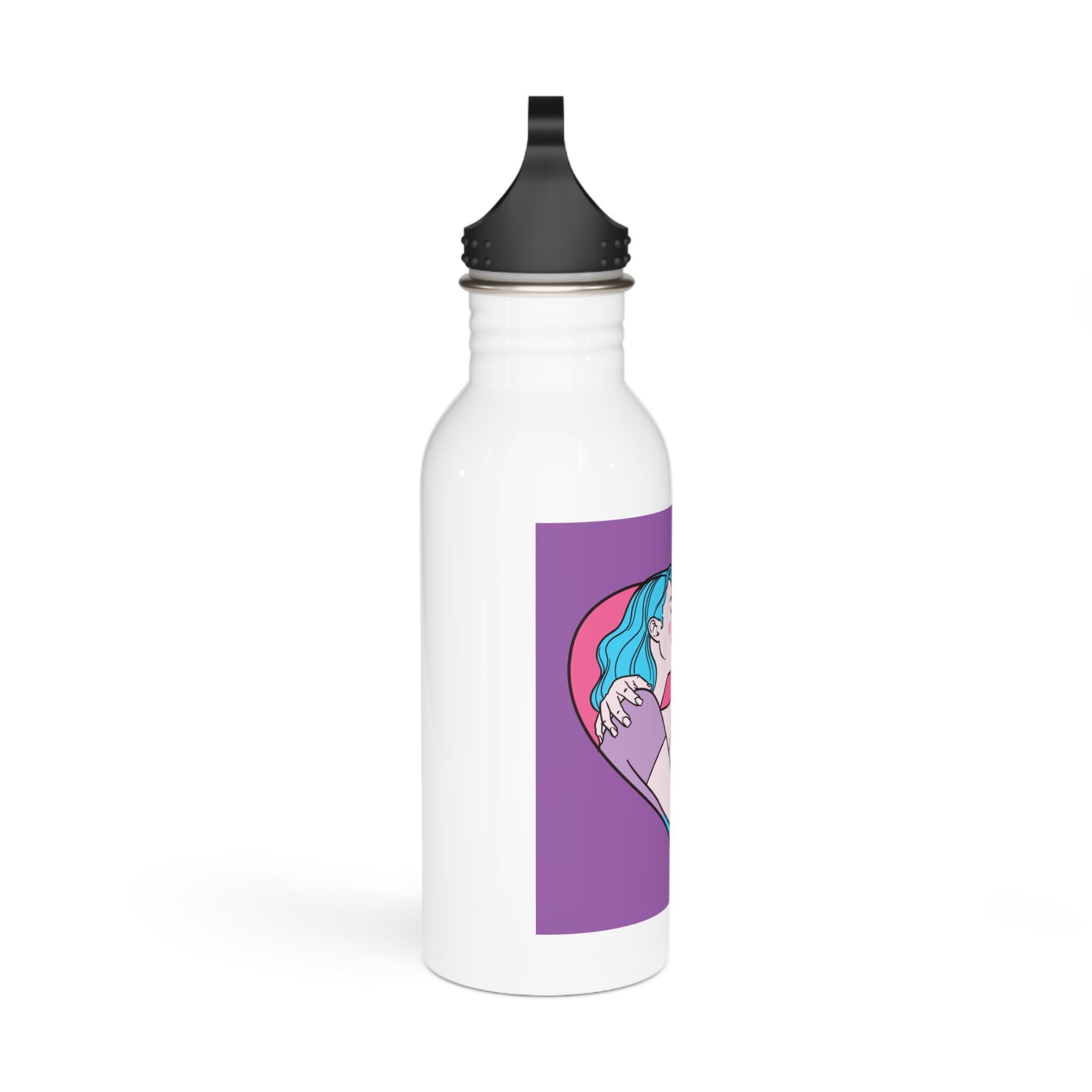 Hand Drawn Affectionate Lesbian Kiss Stainless Steel Water Bottle - Image 2