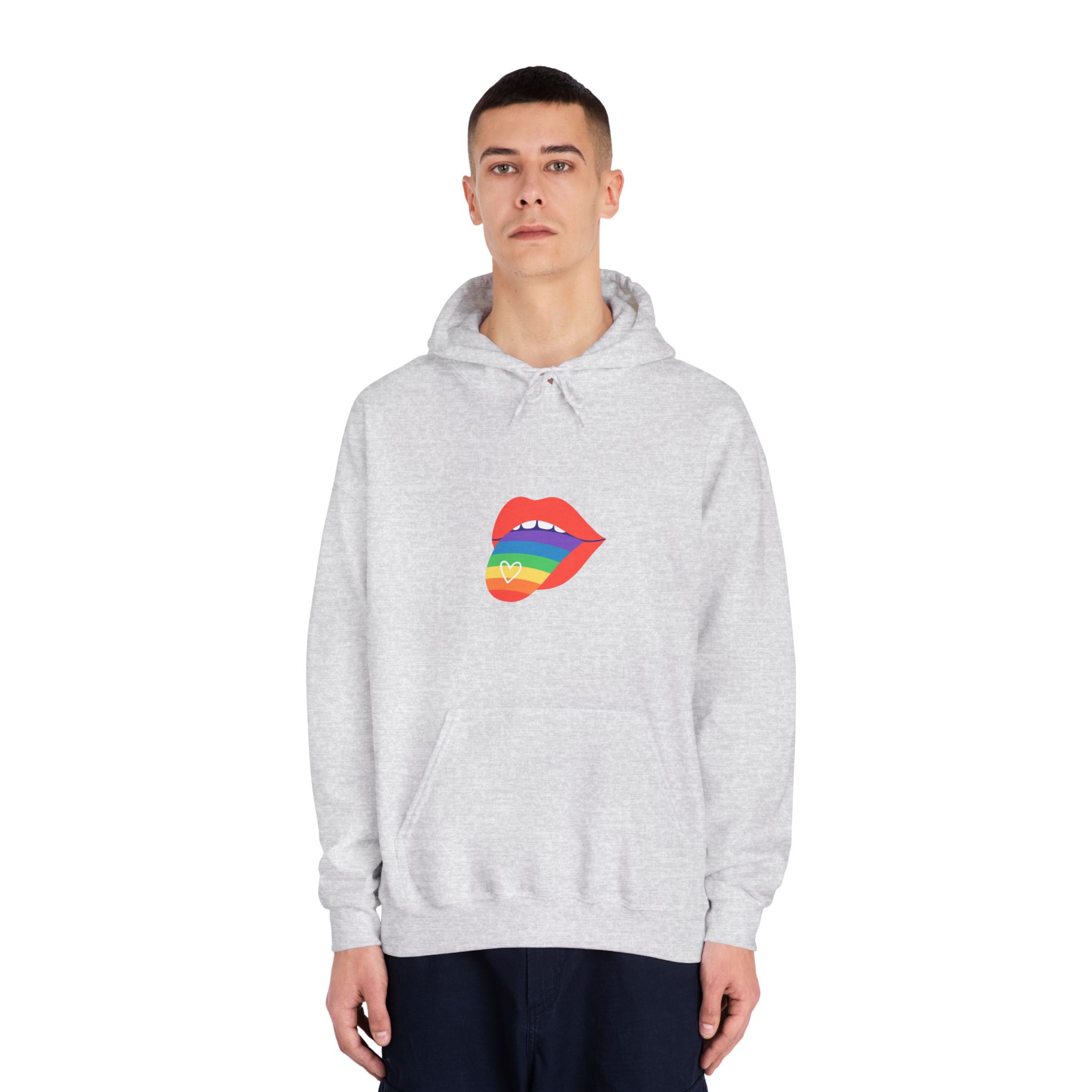Open Red Lips With Rainbow Tongue Hand Drawn Vector Illustration Unisex Dryblend Hooded Sweatshirt - Image 7