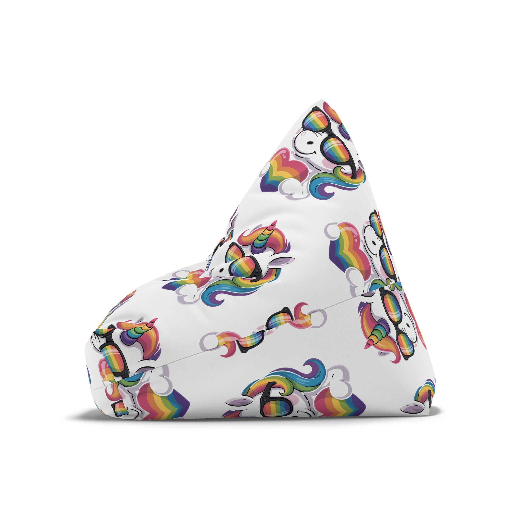 Cute Unicorn With Rainbowcolored Mane Tail Is Wearing Black Sunglassesnbow Stripes Bean Bag Chair Cover - Image 8