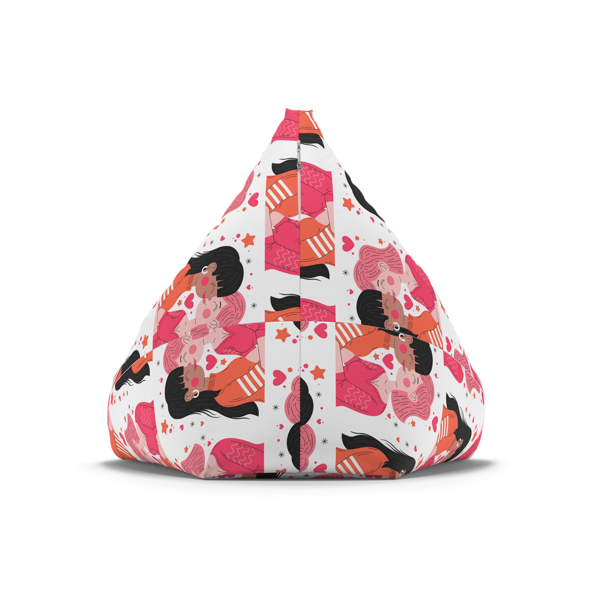 Flat Design Lesbian Couple Kiss Illustration (1) Bean Bag Chair Cover - Image 6