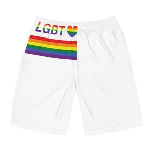 Lgbt Word Text Letter With Heart Rainbow Color Flag Isolated White Background Vector Illustration Mens Board Shorts Aop