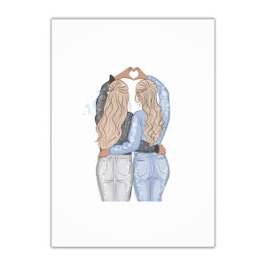 Two Girls Friends Sister Friends With Long Hair Hugging Friendship Day Print Valentine Vector(1) Gift Wrapping Paper Sheets 1pc