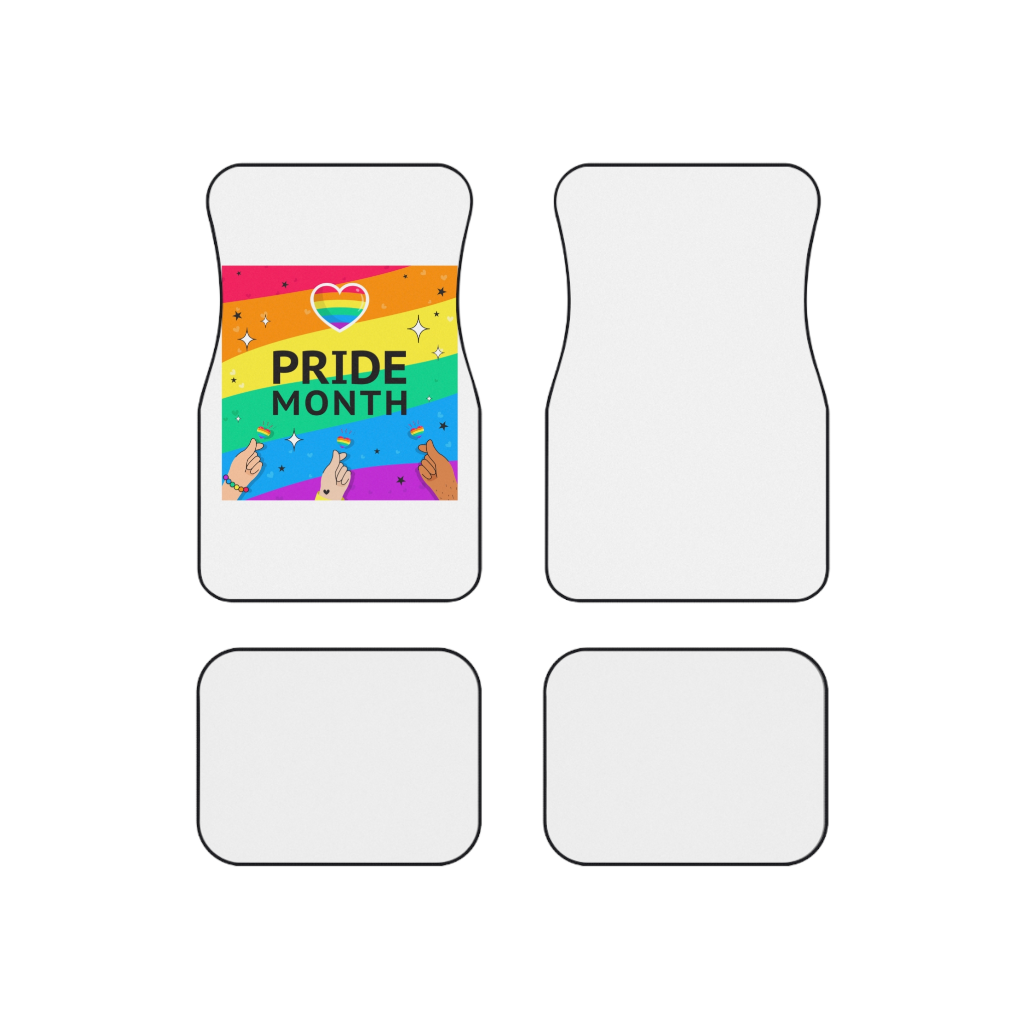 Pride Month Greeting Card Vector Illustration Hand Symbol Mini Heart Rainbow Flag Car Mats Set Of 4
