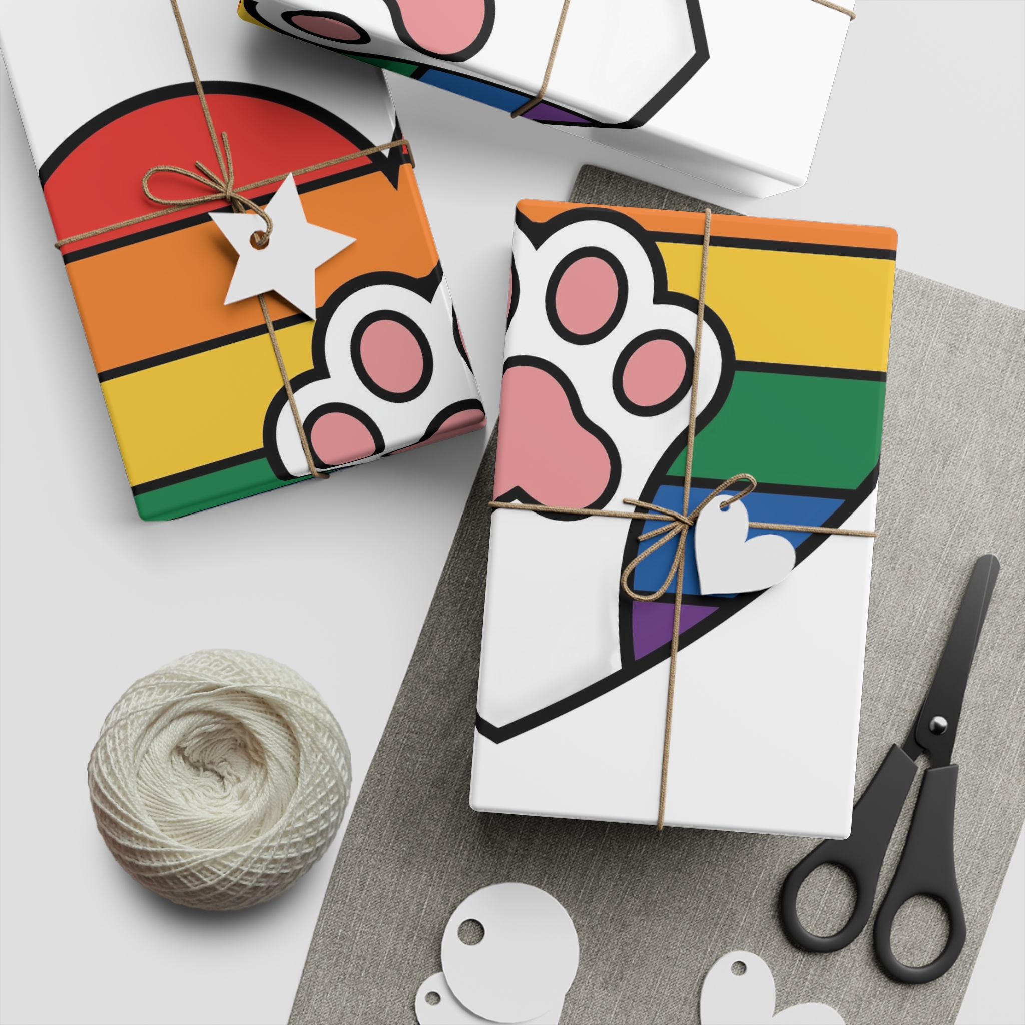 Rainbow Heart With Cute Cat Paw Pride Illustration Gift Wrapping Paper Sheets 1pc - Image 2