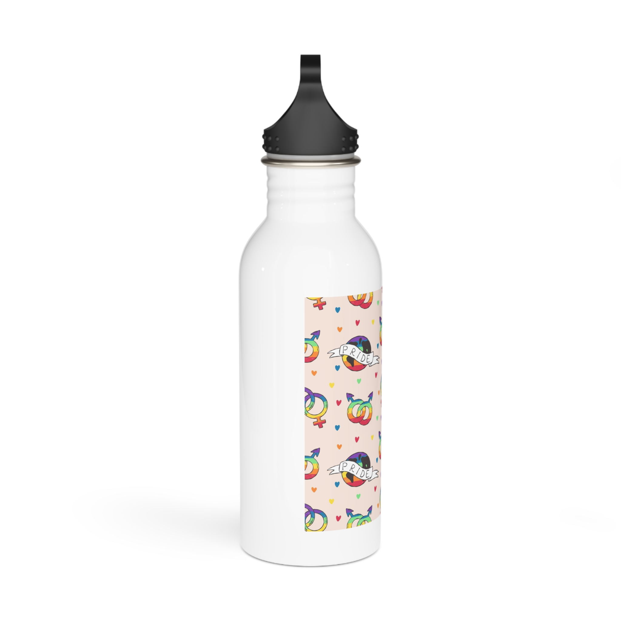 Rainbow Pride Seamless Pattern With Love Symbols Hand Drawn Style Stainless Steel Water Bottle - Image 2