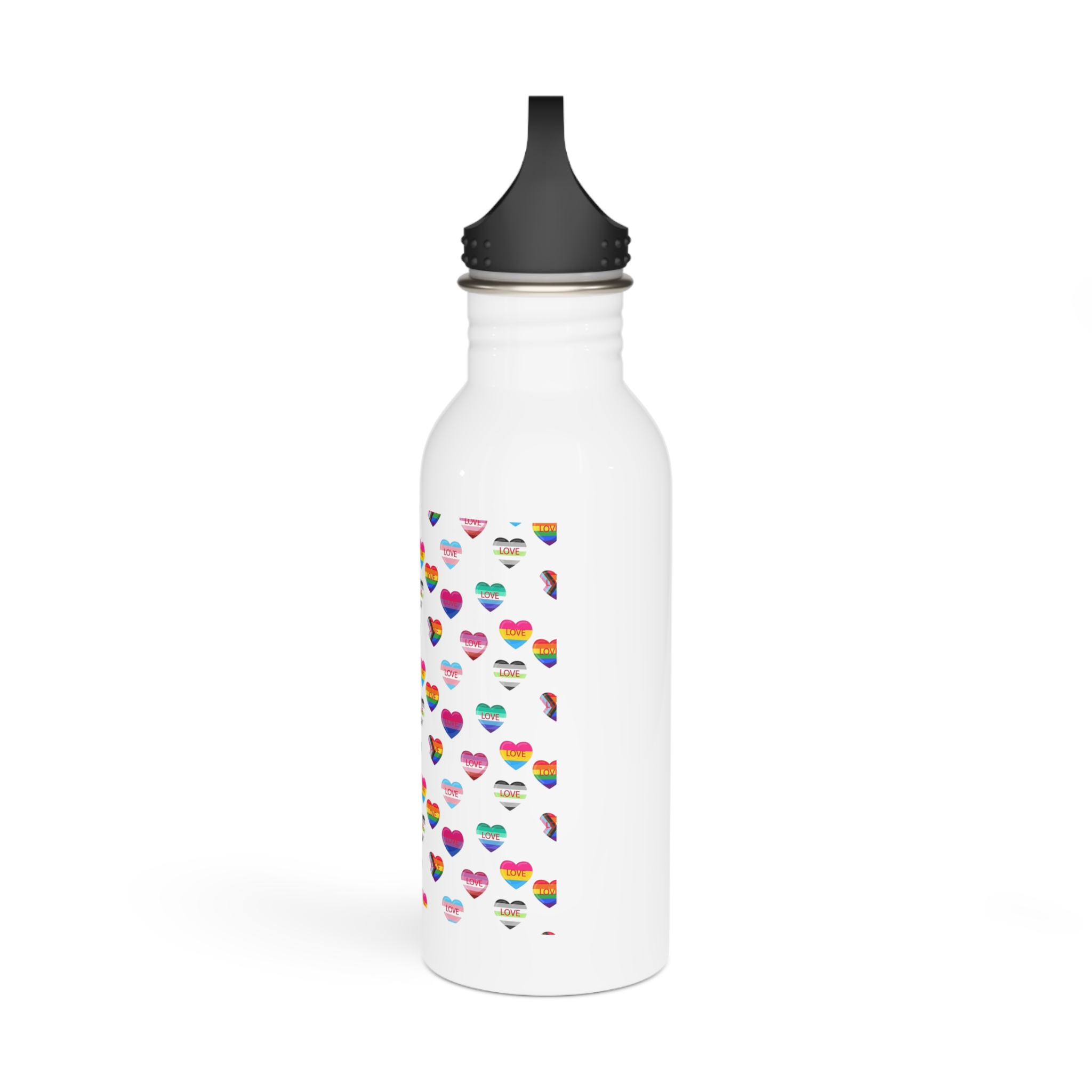 Background With Lgbt Flags Color Hearts Stainless Steel Water Bottle - Image 4