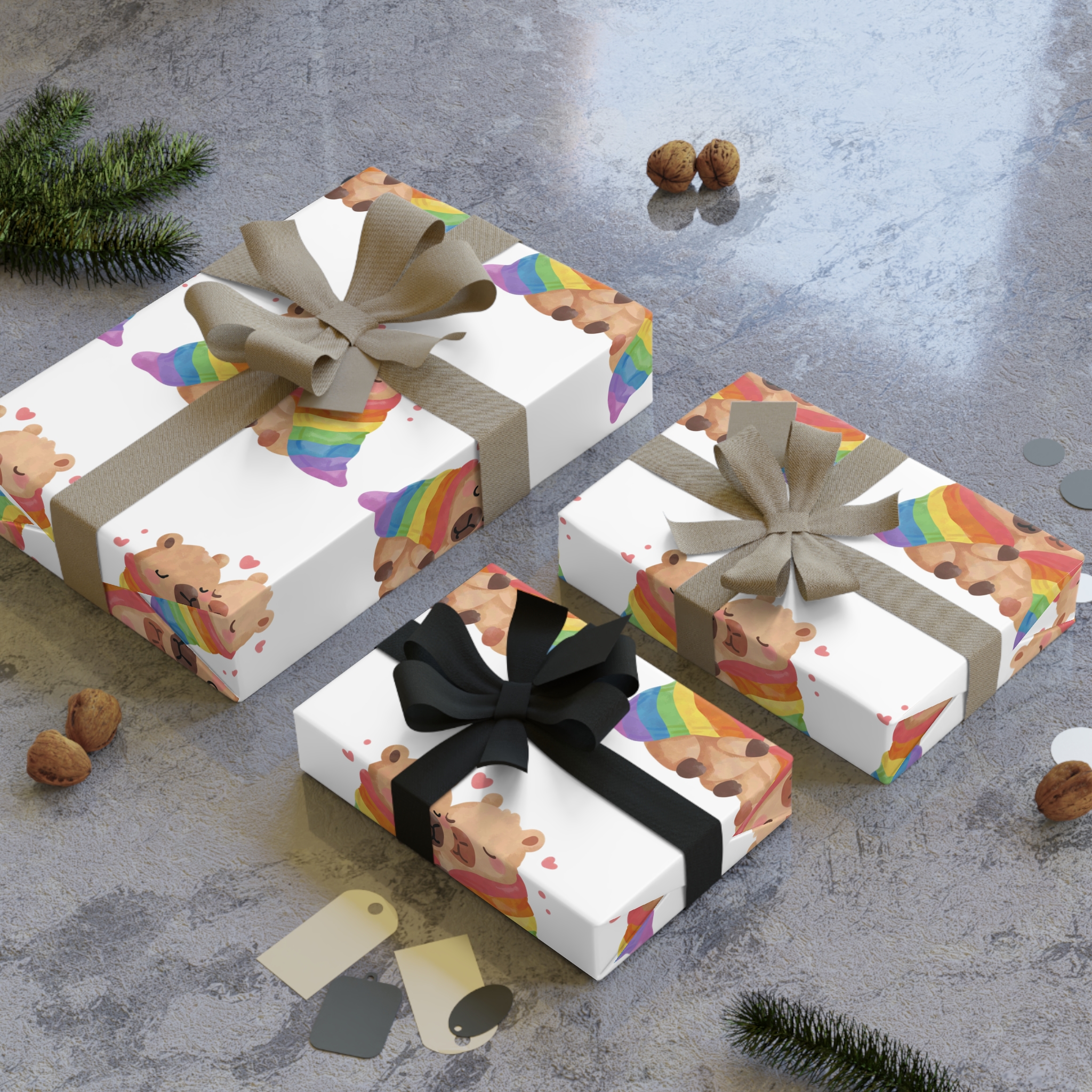 Two Capybaras Embracing Rainbow Blanket Illustration Gift Wrapping Paper Rolls 1pc - Image 4