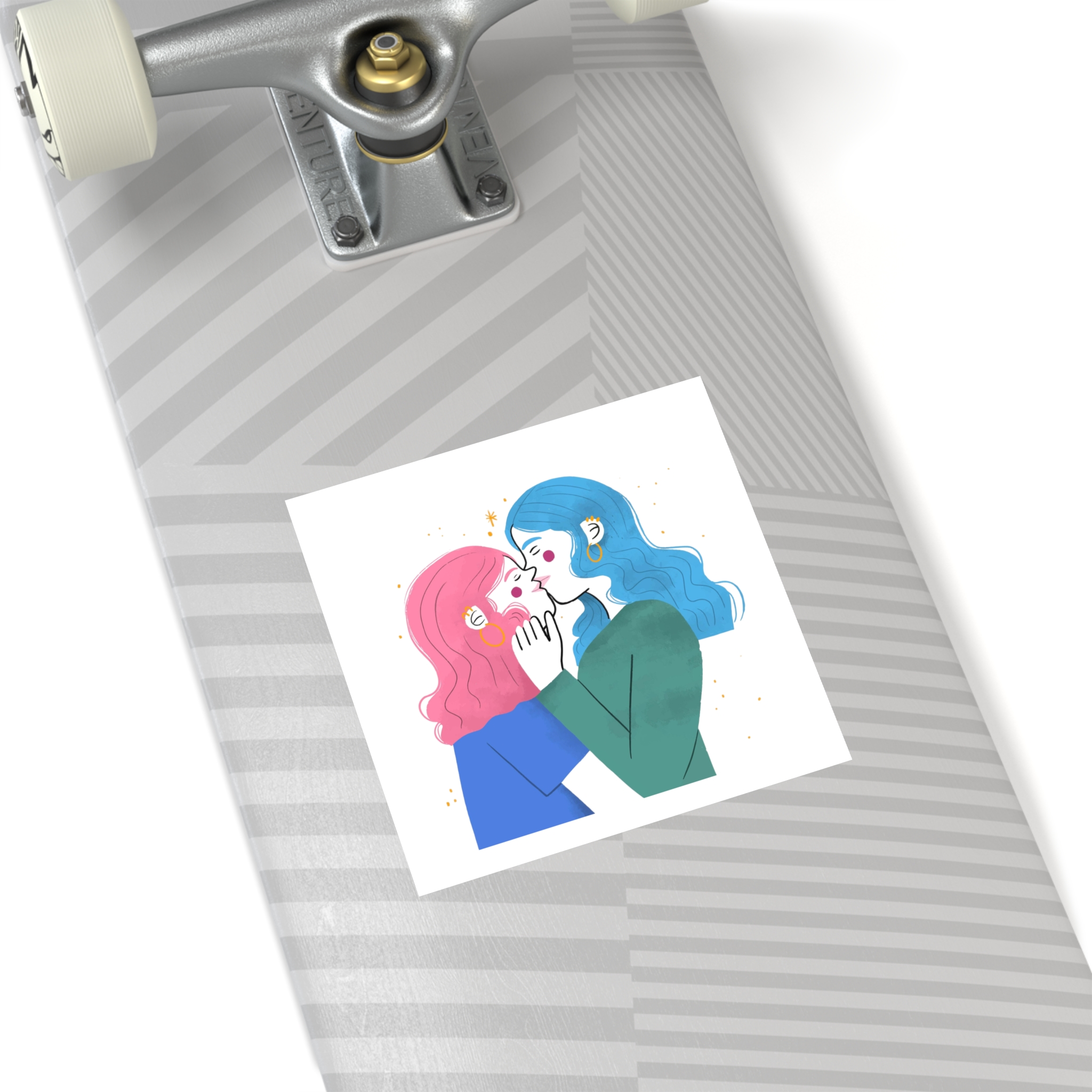 Hand Drawn Lesbian Kiss Illustration Laminate Stickers Square - Image 76