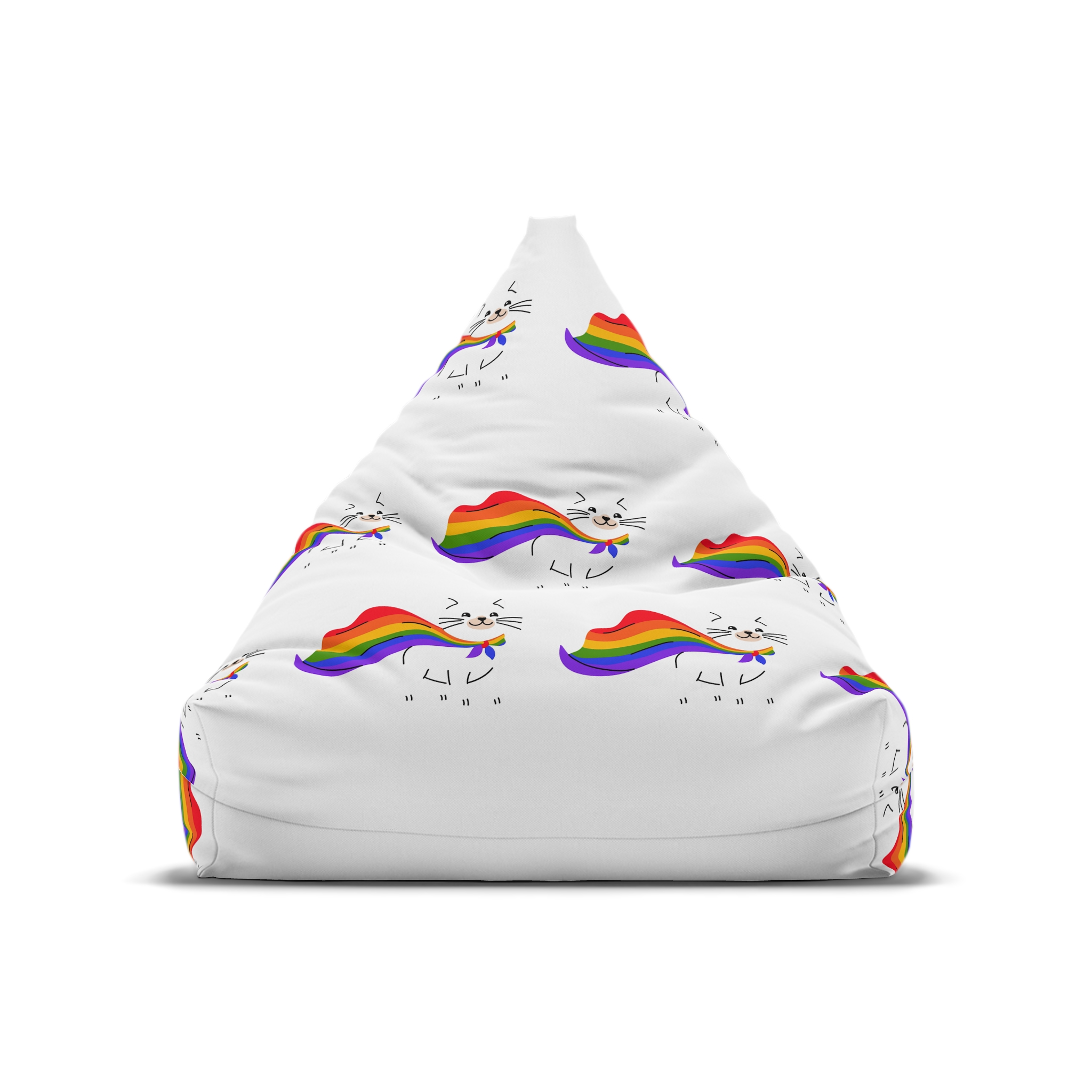Kawaii Cat With Lgbtq Rainbow Flag Cartoon Bean Bag Chair Cover - Image 5