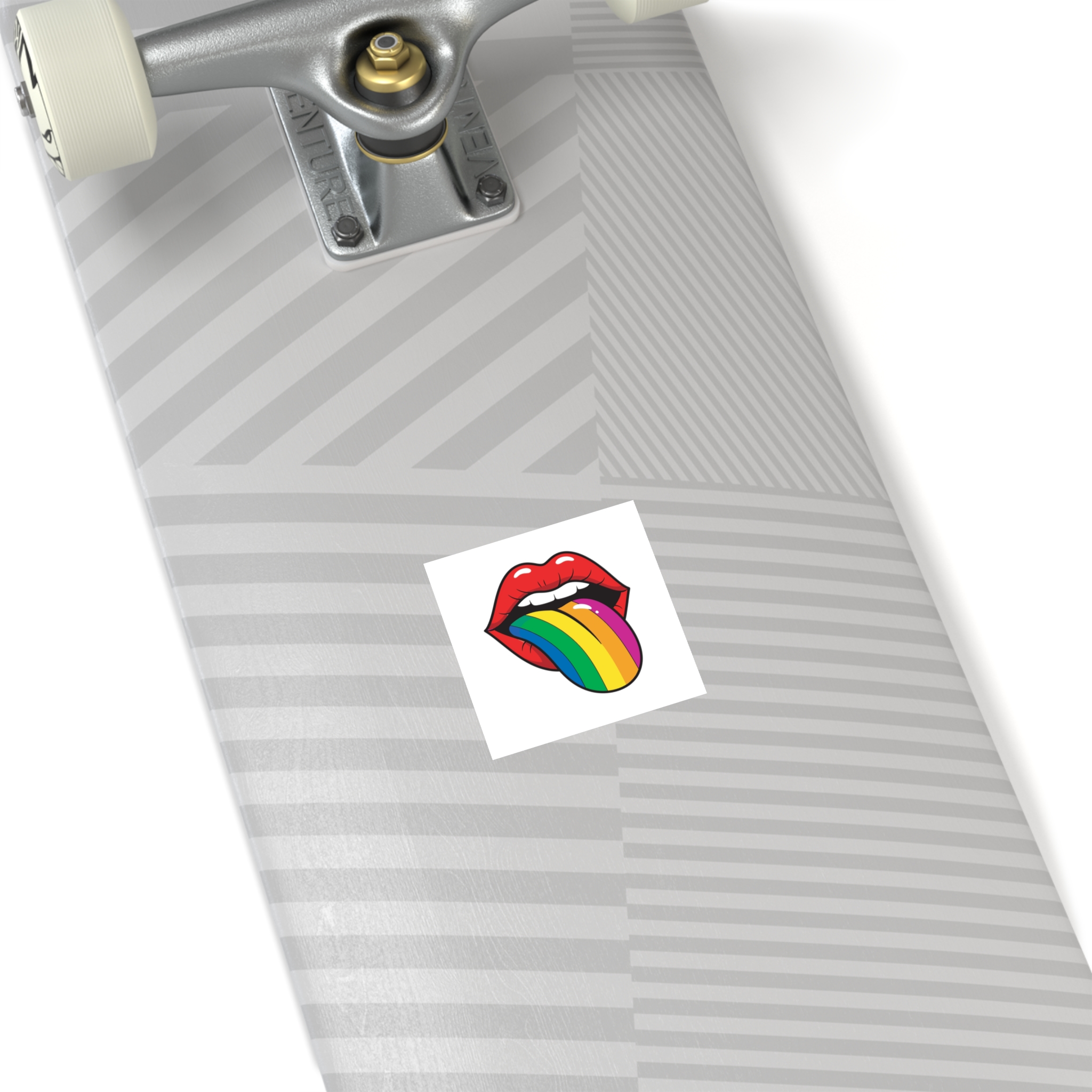 Pop Art Illustration Open Red Lips With Long Colorful Rainbow Tongue Sticking Out Now Laminate Stickers Square - Image 8