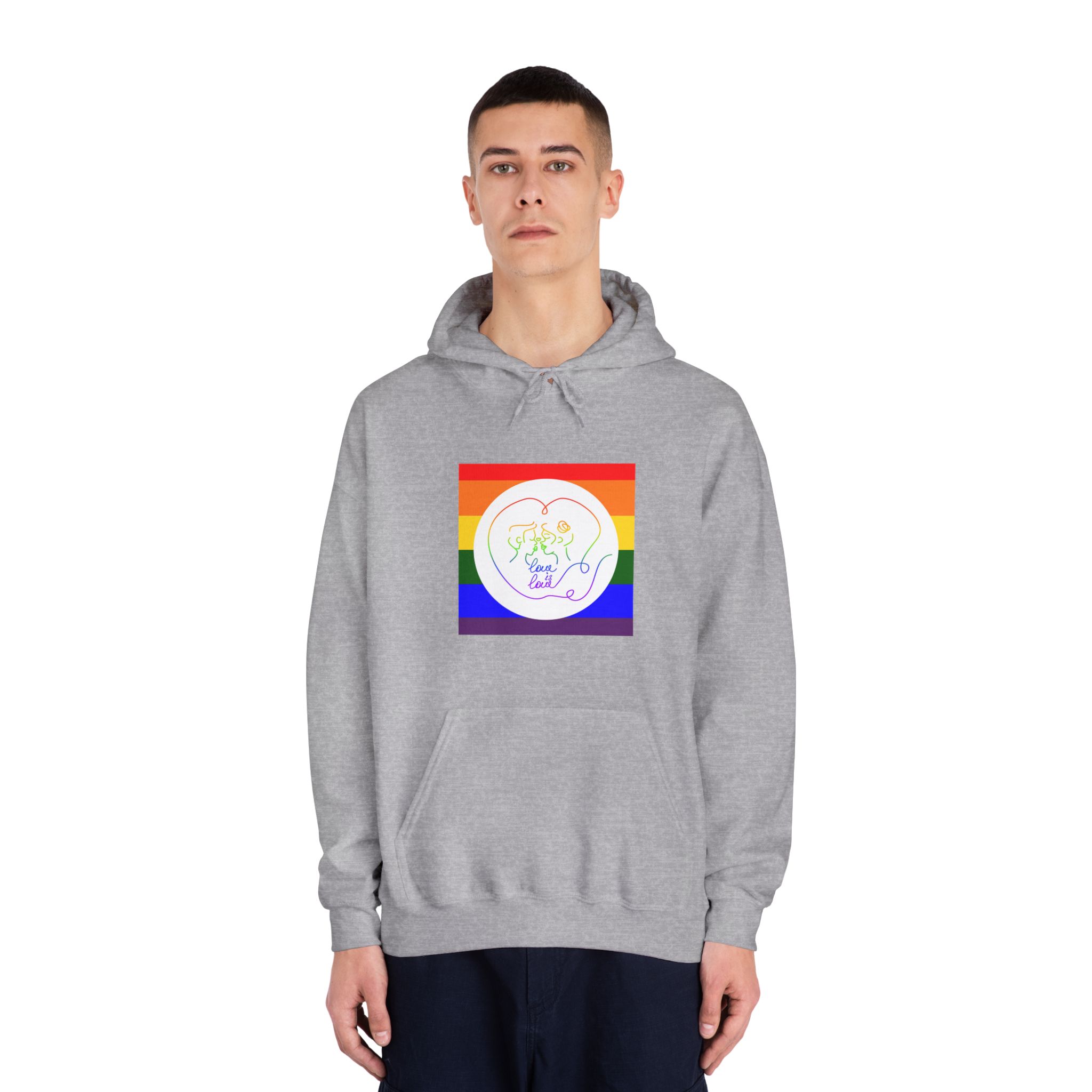 Poster With Kissing Woman Hand Lettering Love Is Love Theme Month Pride Lgbtq Love Background Unisex Dryblend Hooded Sweatshirt - Image 15