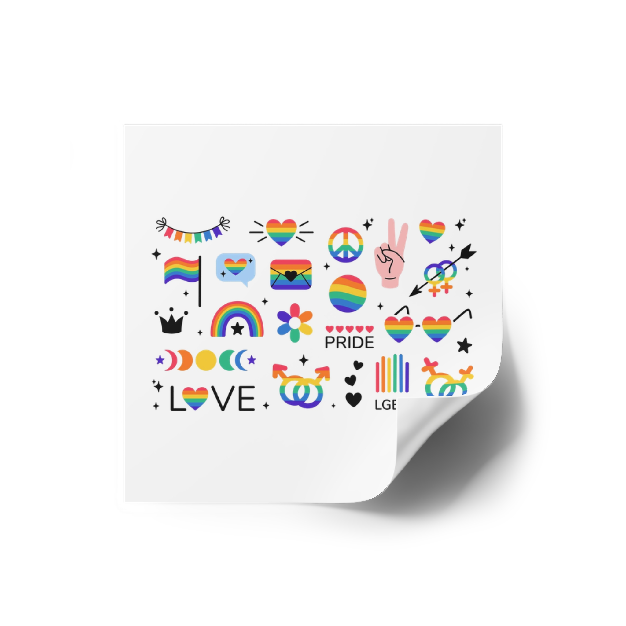 Lgbt Stickers Pack Doodle Style Lgbtq Set Lgbt Pride Community Symbols Rainbow Colored Element Laminate Stickers Square - Image 2