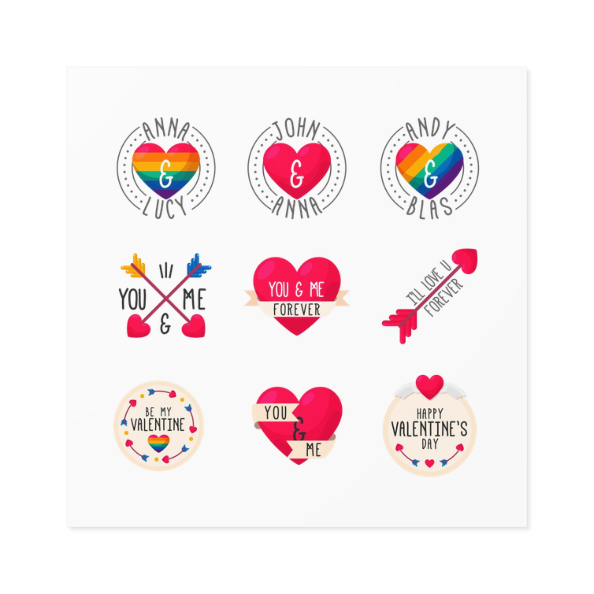 Lgbt Valentine S Day Label Collection Laminate Stickers Square - Image 5