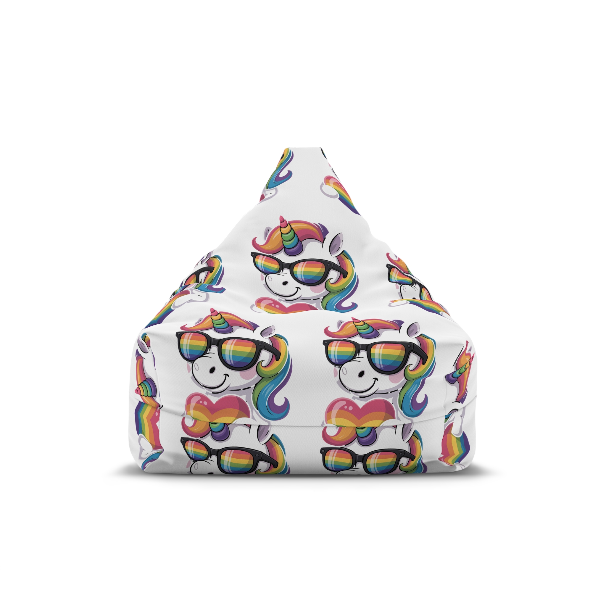 Cute Unicorn With Rainbowcolored Mane Tail Is Wearing Black Sunglassesnbow Stripes Bean Bag Chair Cover