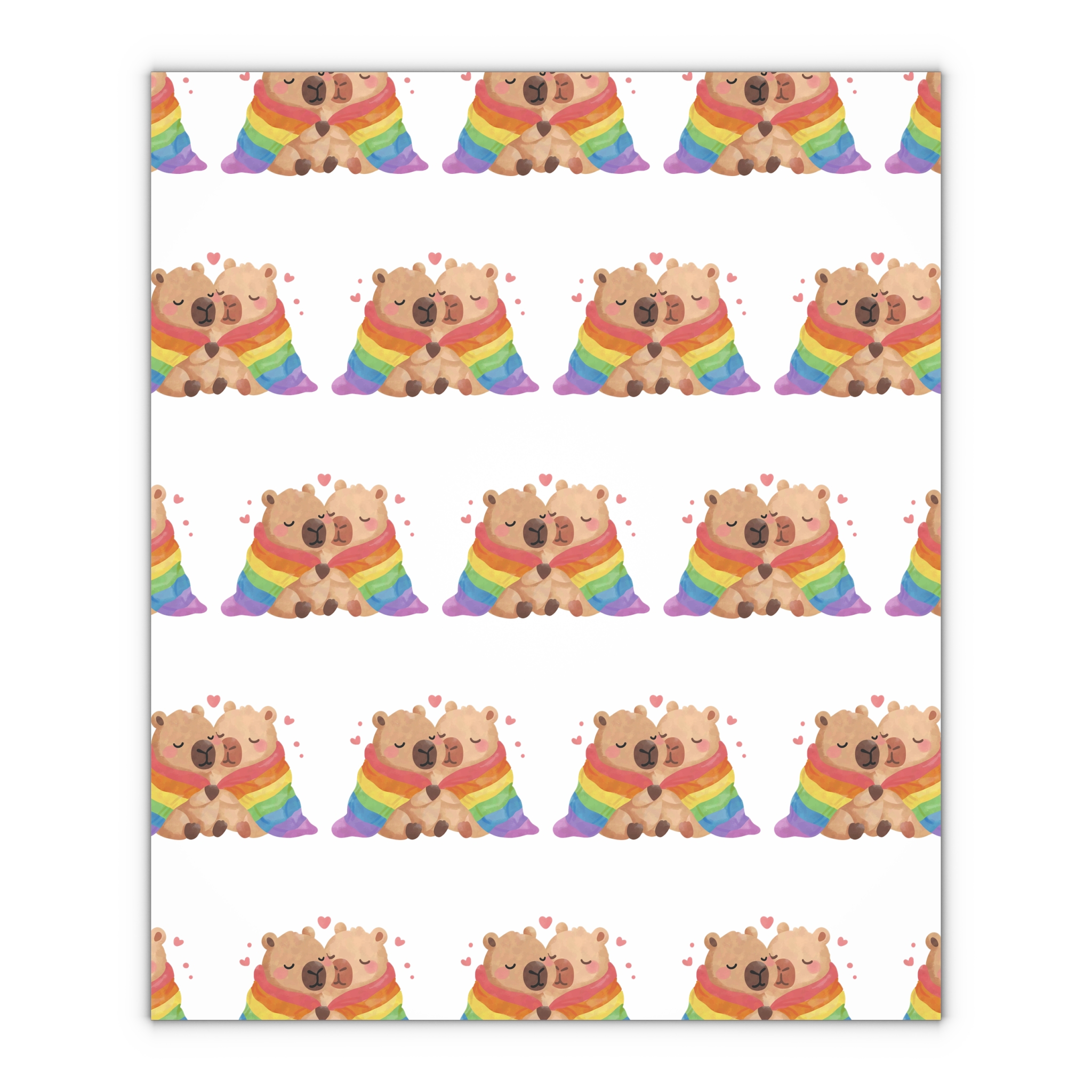 Two Capybaras Embracing Rainbow Blanket Illustration Gift Wrapping Paper Sheets 1pc - Image 4