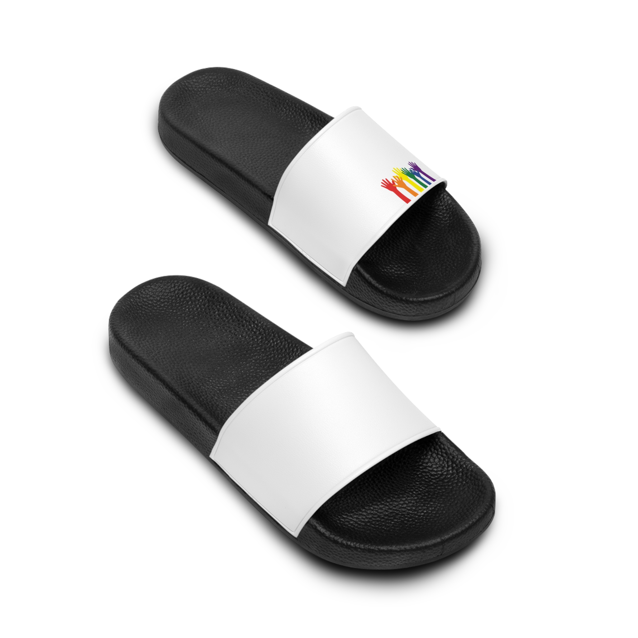 Silhouette Rainbow Colored Hands As Colors Pride Flag Lgbtqia Concept Mens Slide Sandals - Image 4
