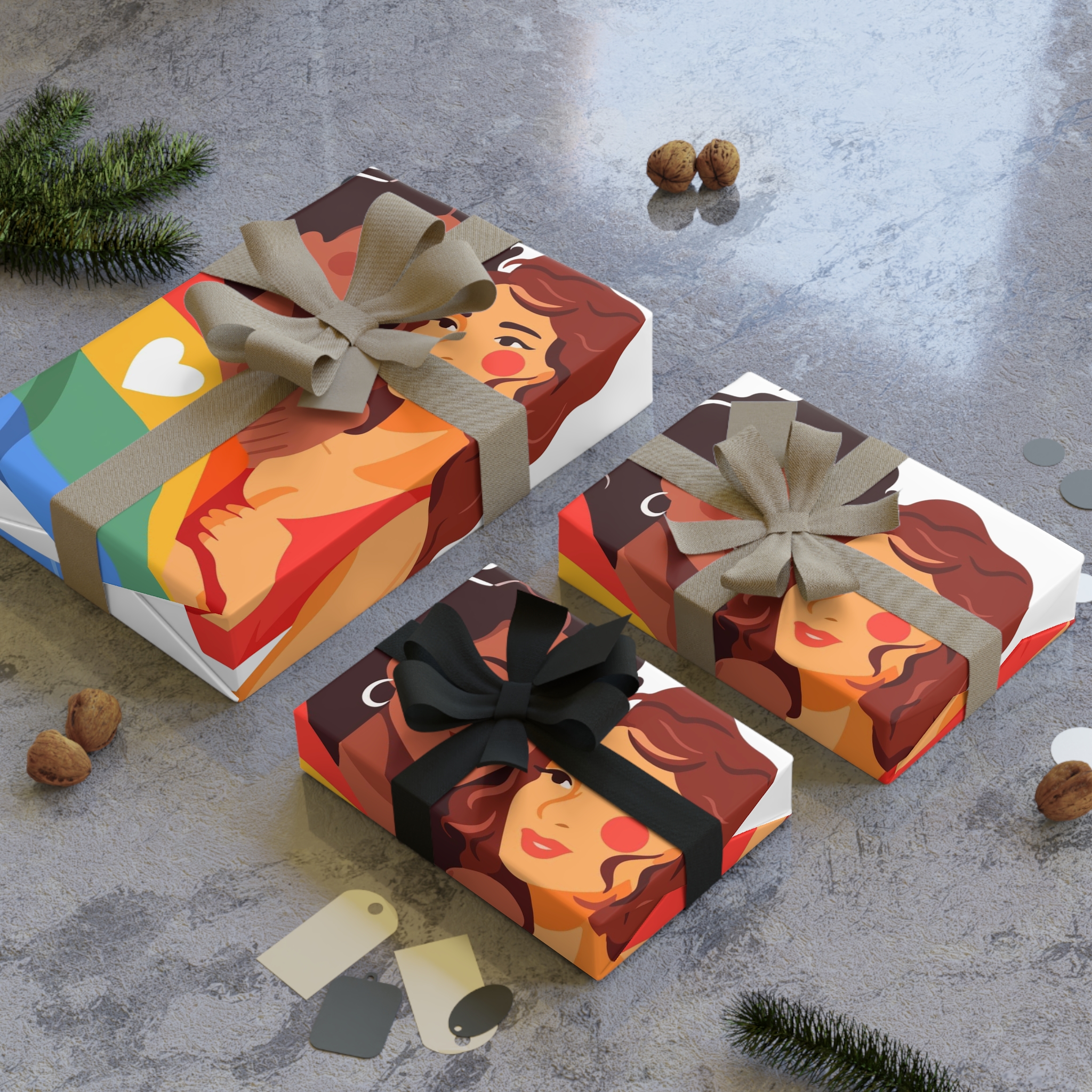 Portrait Lesbian Couple With Rainbow Flag Concept Lgbtq Gift Wrapping Paper Rolls 1pc - Image 4