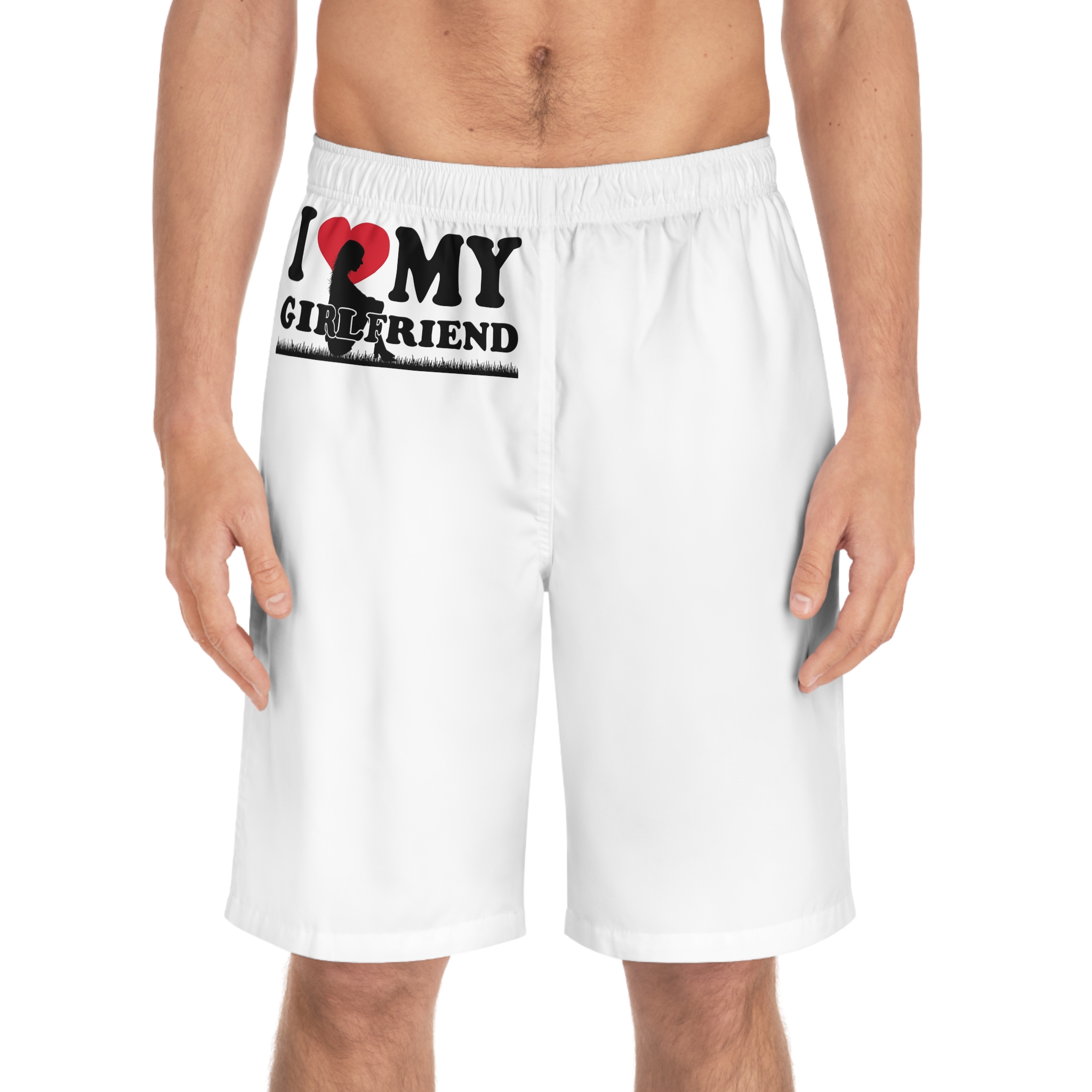 I Love My Girlfriend With Heart Accompanied By Silhouette Girl Sitting Grass Field Mens Board Shorts Aop - Image 3