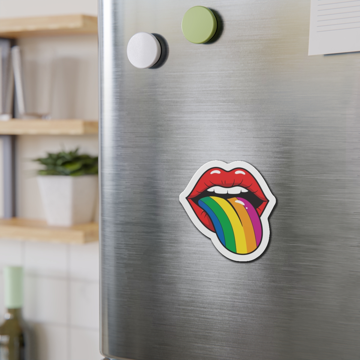 Pop Art Illustration Open Red Lips With Long Colorful Rainbow Tongue Sticking Out Now Die Cut Magnets - Image 9
