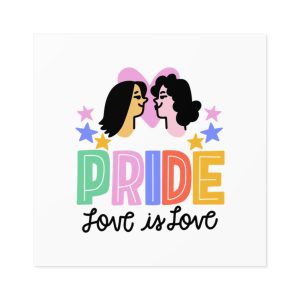 Pride Day Lettering With Lesbian Couple Laminate Stickers Square